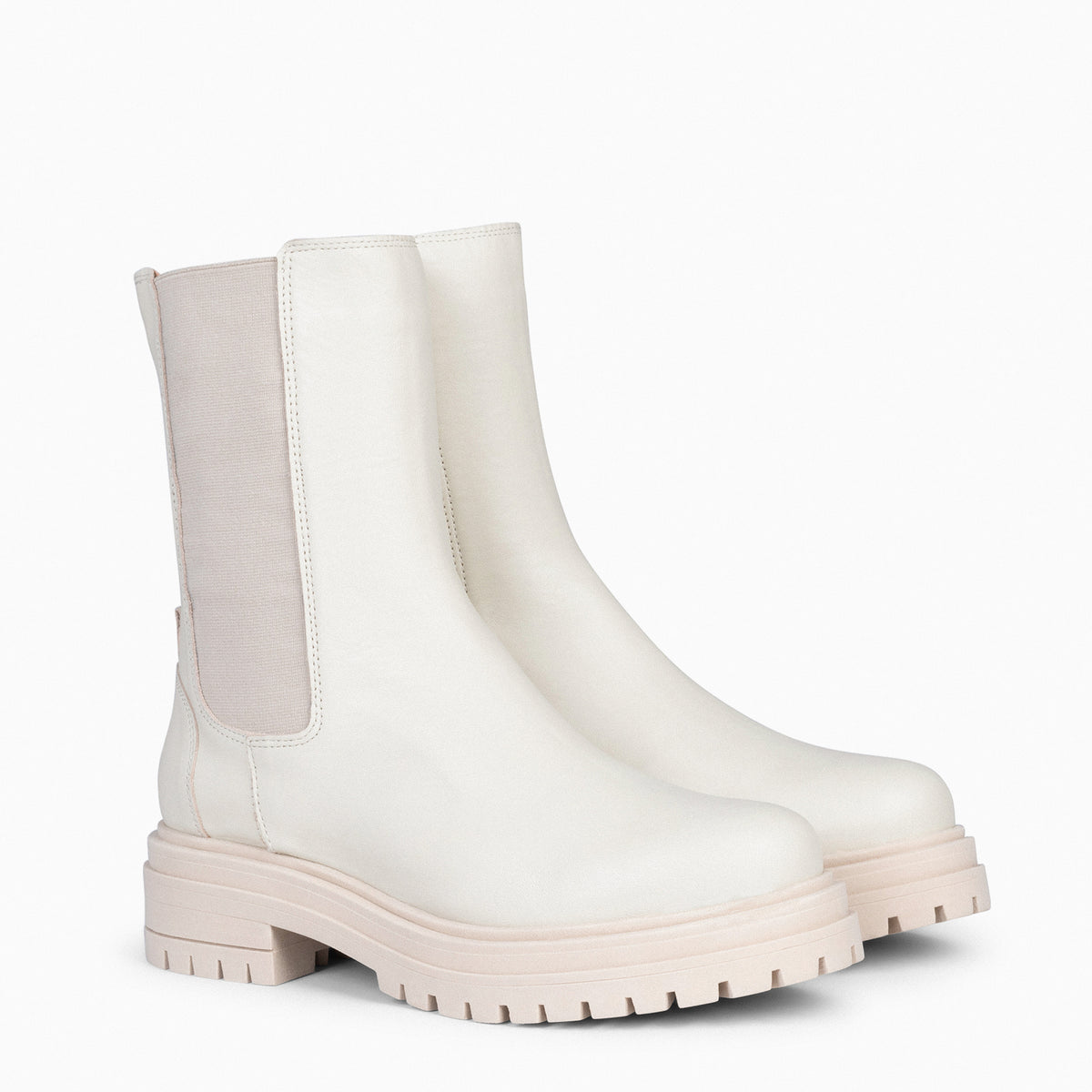 STAMFORD - Botines Chelsea CREMA con Plataforma Track