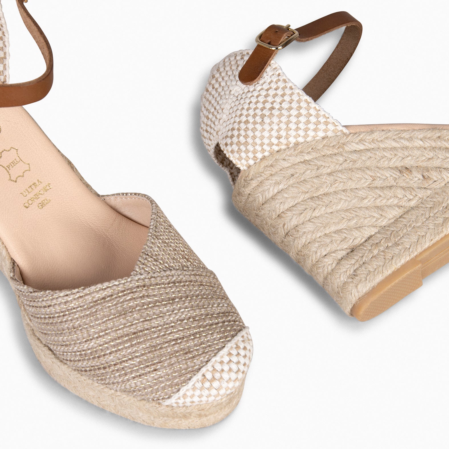 CONIL - Cuña de Esparto TAUPE con hilo dorado - miMaO ®