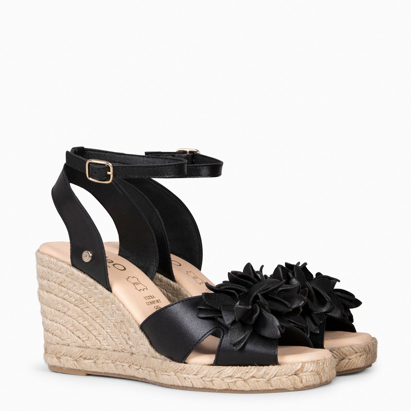 ZAHARA - BLACK ESPADRILES WITH FLOWER DETAILS
