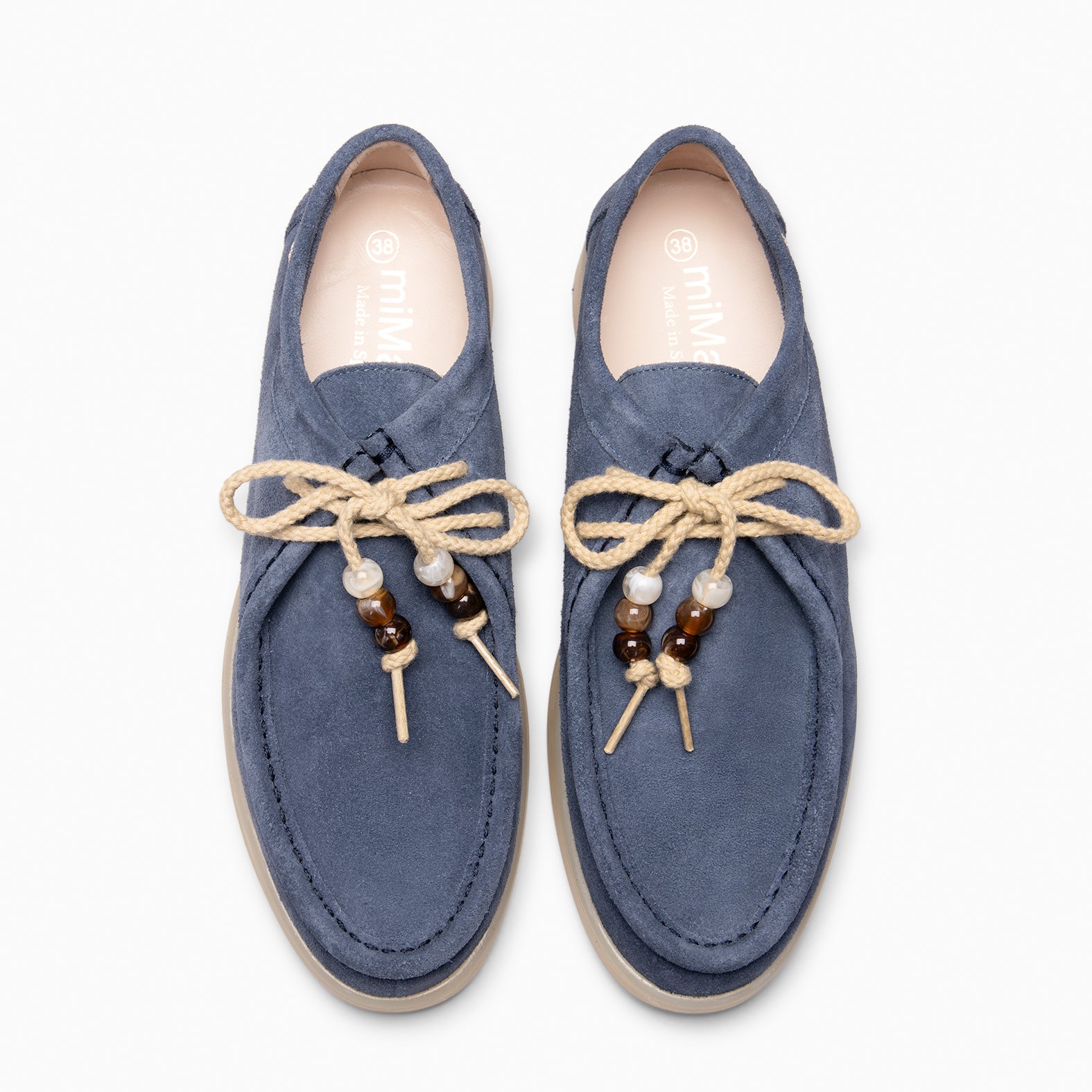 TUPI - Mocassins à lacets avec perles en daim JEANS