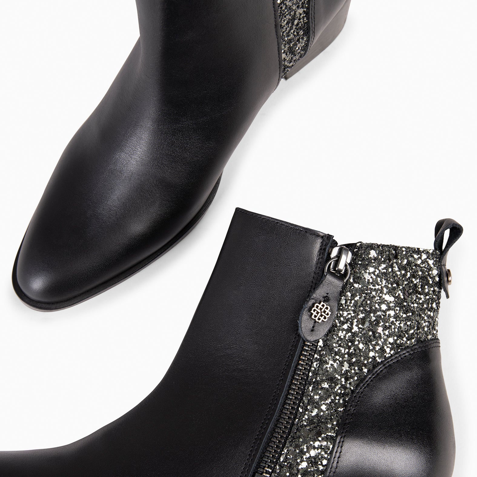REBECA – GLITTER BLACK Heel booties