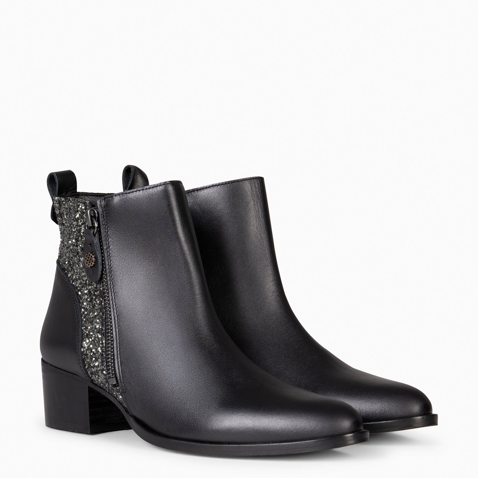 REBECA – GLITTER BLACK Heel booties