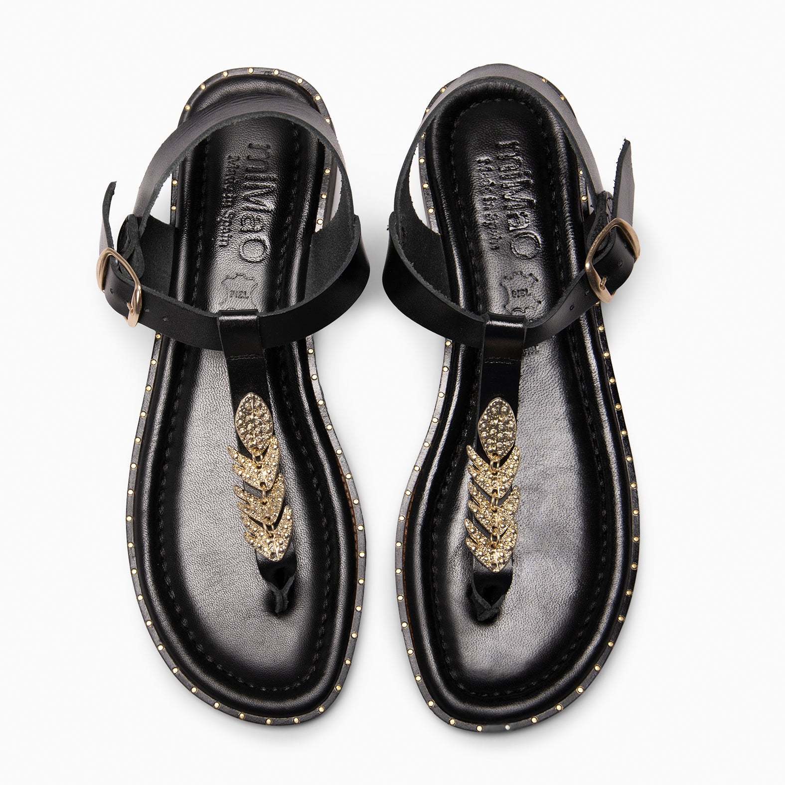 CIRCE - BLACK Flat leather sandals