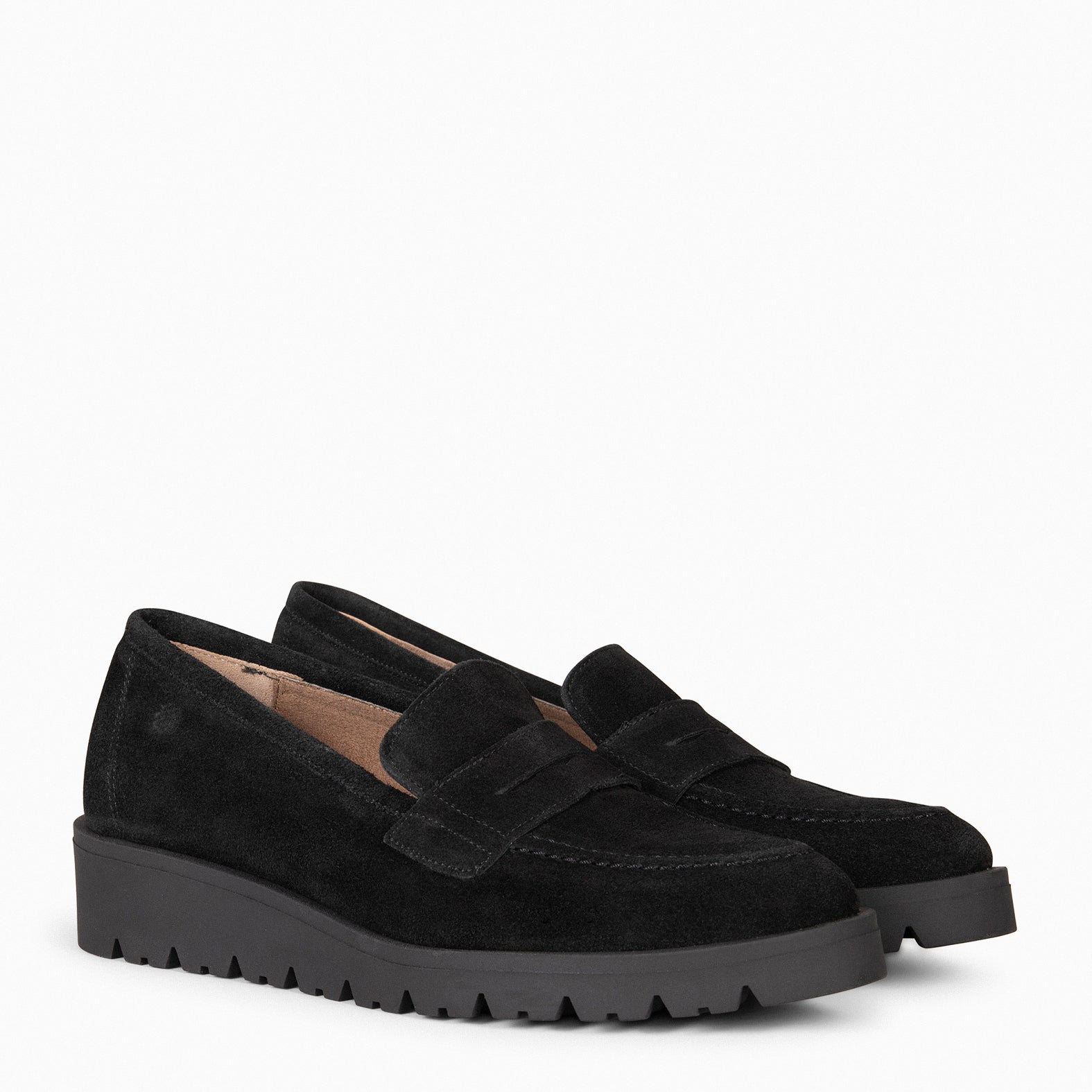 DAFNE - Mocasines de cuña de piel NEGRO
