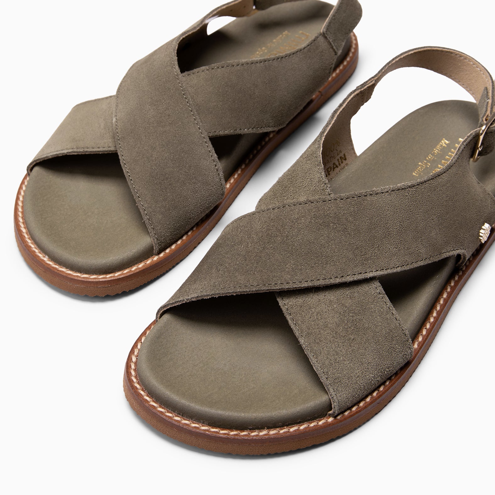 COIBA - Sandales claquettes en daim KAKI