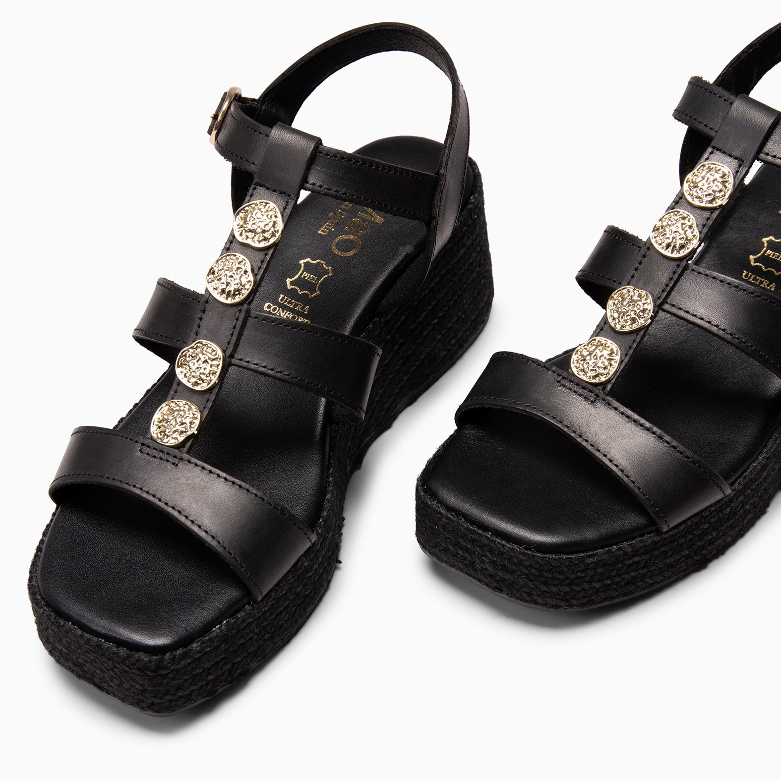 DANAE - Sandalias de plataforma de yute NEGRO