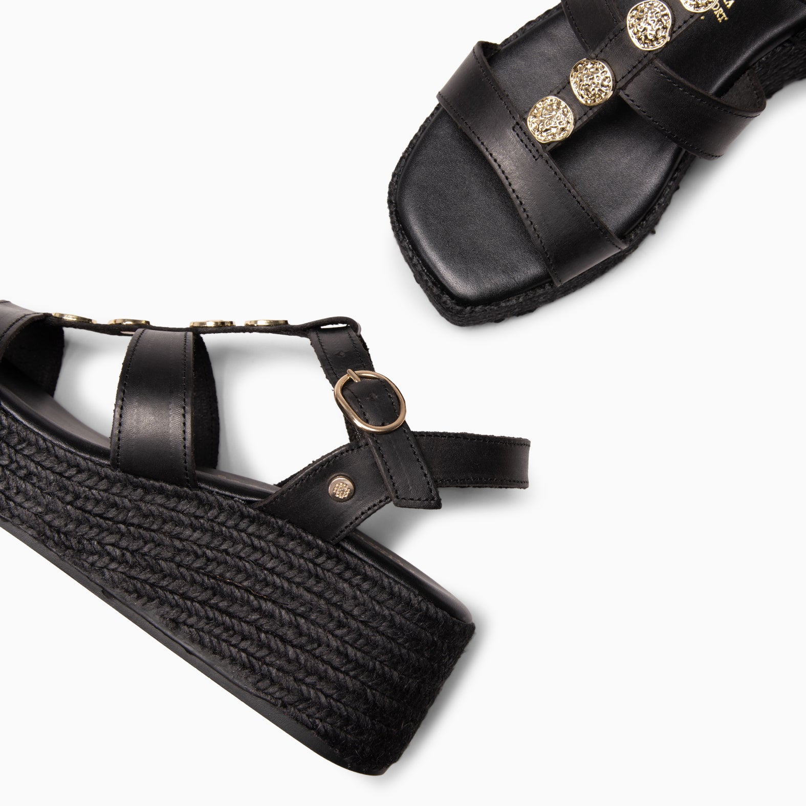 DANAE - Sandalias de plataforma de yute NEGRO