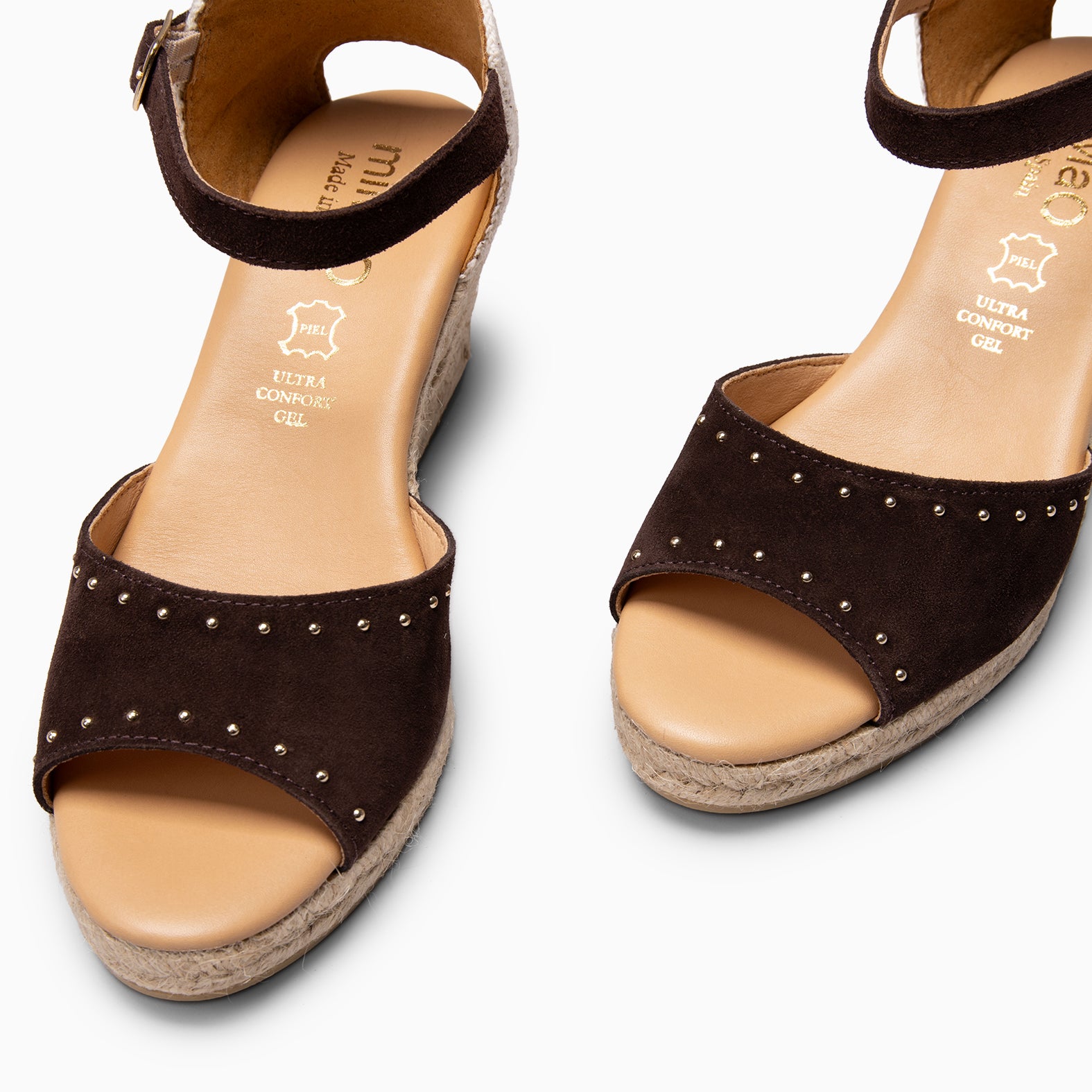 SAONA - Cuñas de esparto peep toe MARRON
