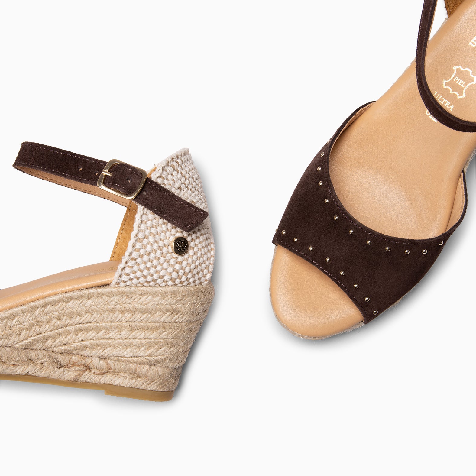 SAONA - Cuñas de esparto peep toe MARRON