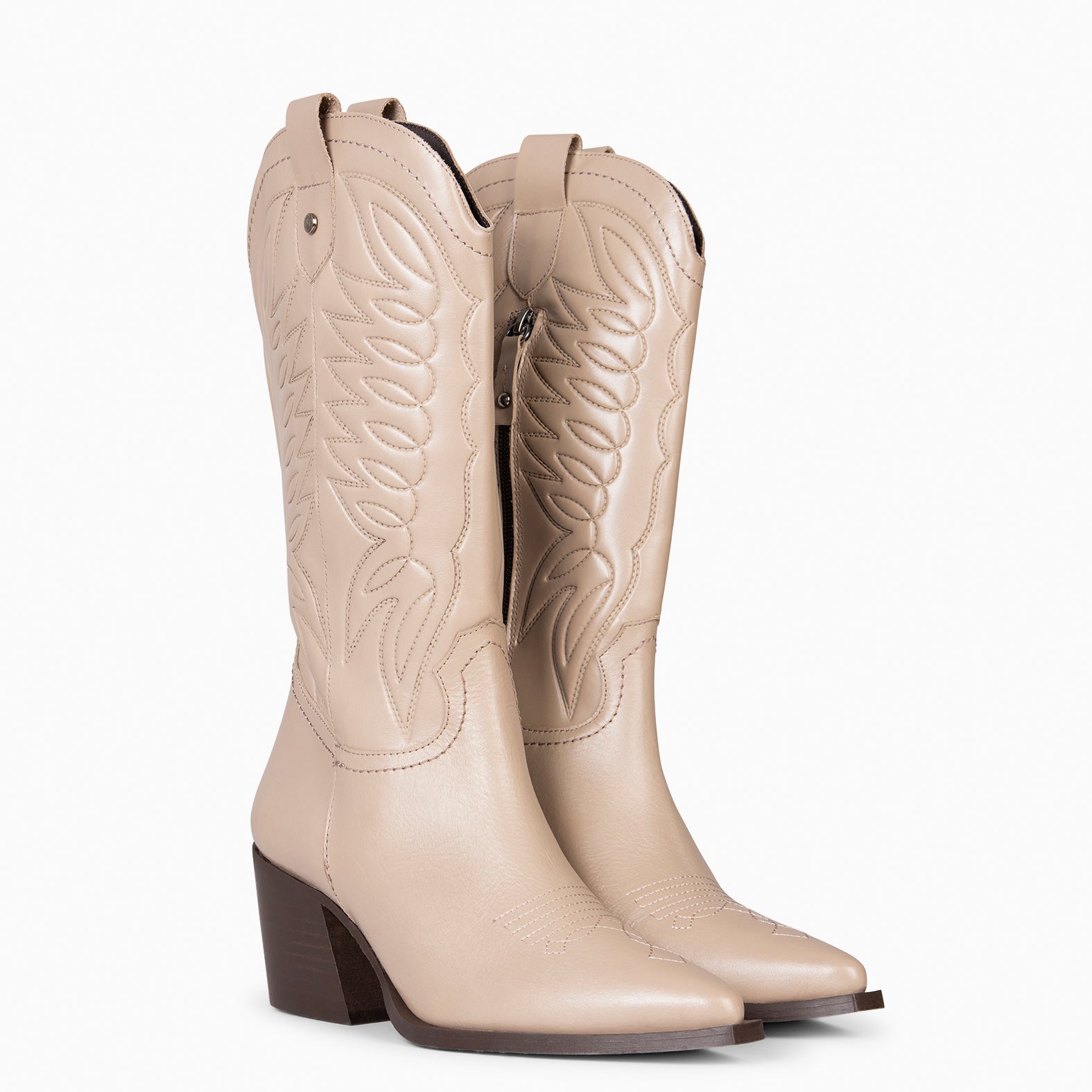 SALOON – Botas cowboy de piel bordada TAUPE - miMaO ®