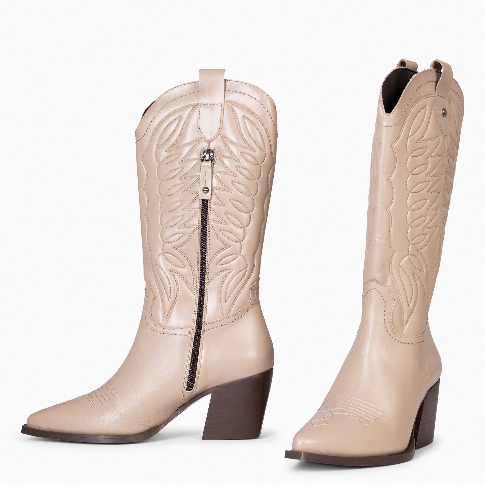 SALOON – Botas cowboy de piel bordada TAUPE - miMaO ®