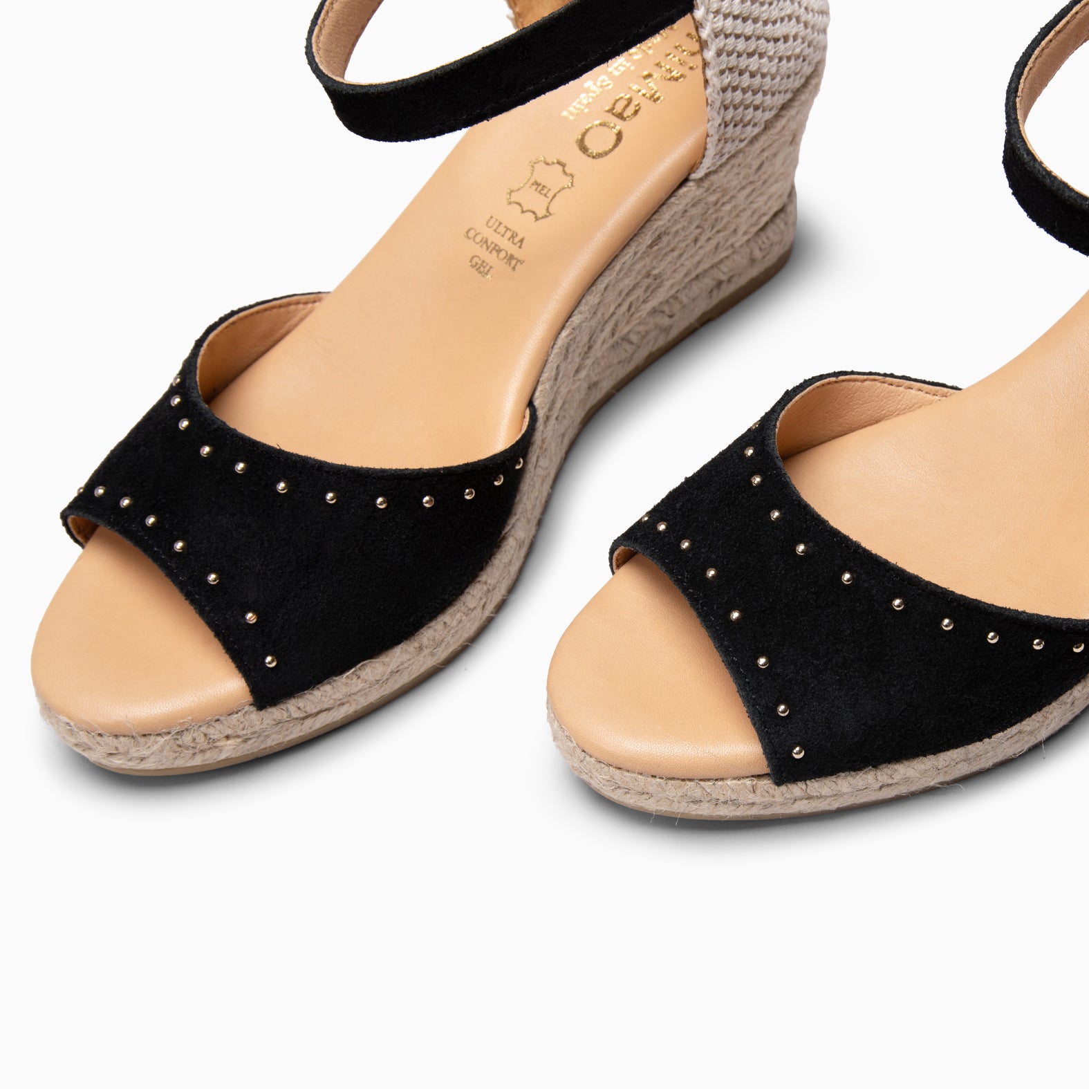 SAONA - Cuñas de esparto peep toe NEGRO