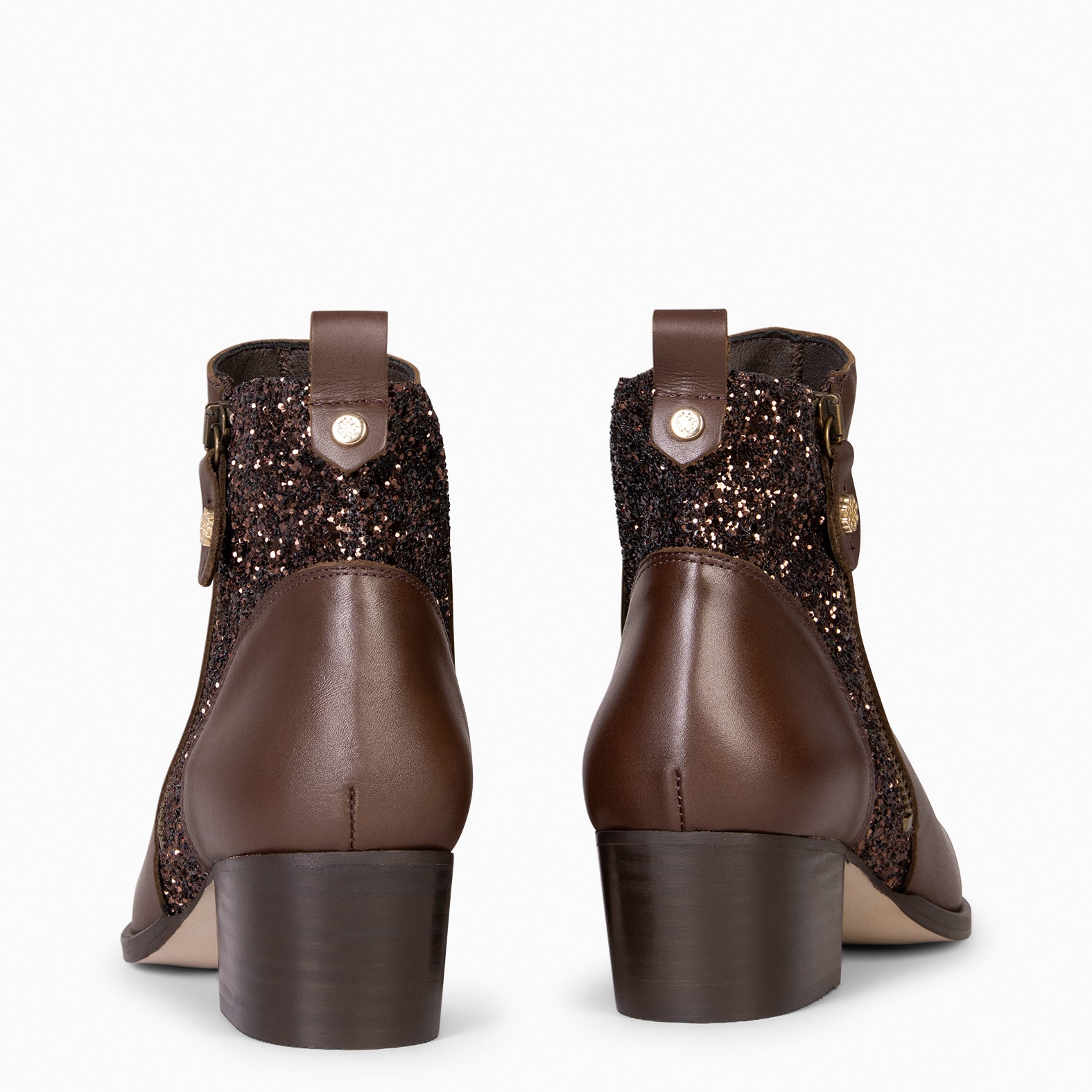 REBECA - BOTINS DE SALTO BAIXO MARROM GLITTER