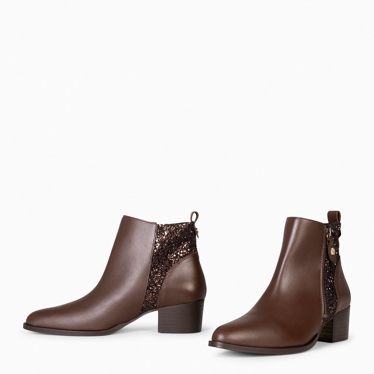 REBECA - BOTINS DE SALTO BAIXO MARROM GLITTER