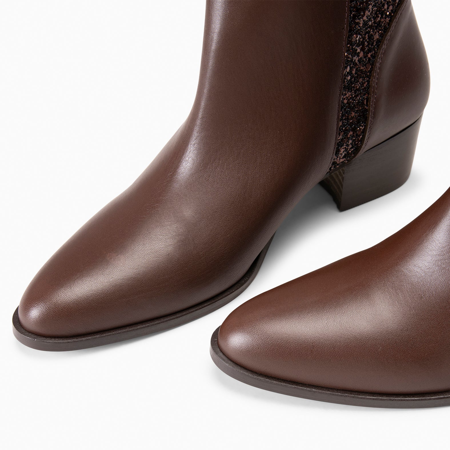 REBECA - BOTINS DE SALTO BAIXO MARROM GLITTER