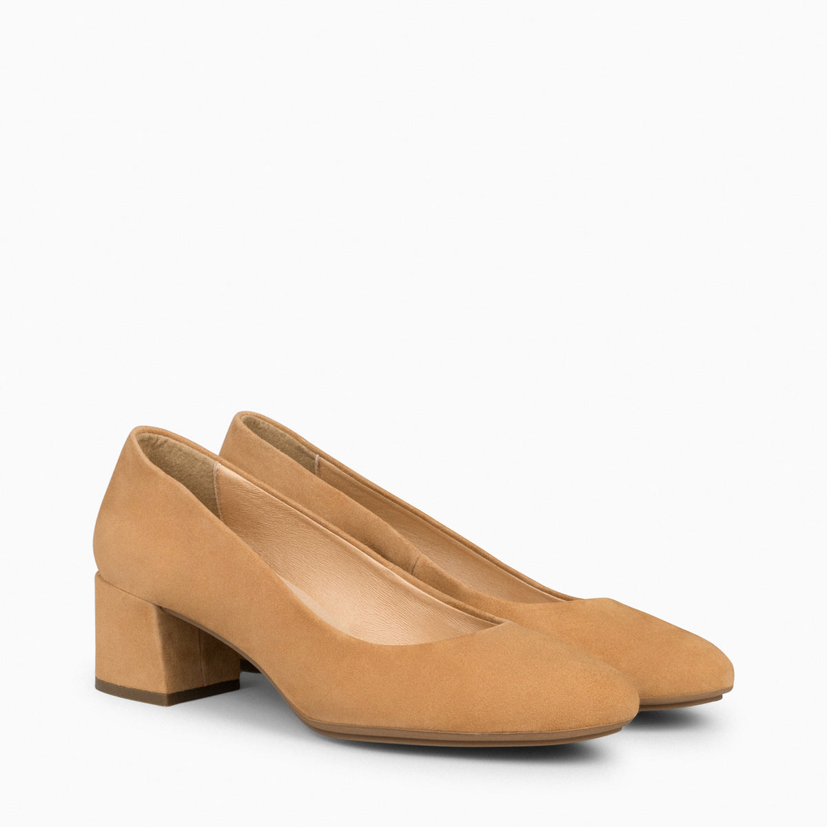 URBAN REDONDO – Zapatos de tacón bajo de ante CAMEL