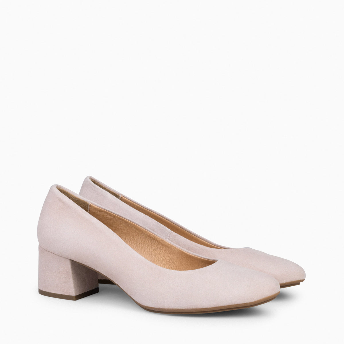 URBAN REDONDO – Zapatos de tacón bajo de ante NUDE