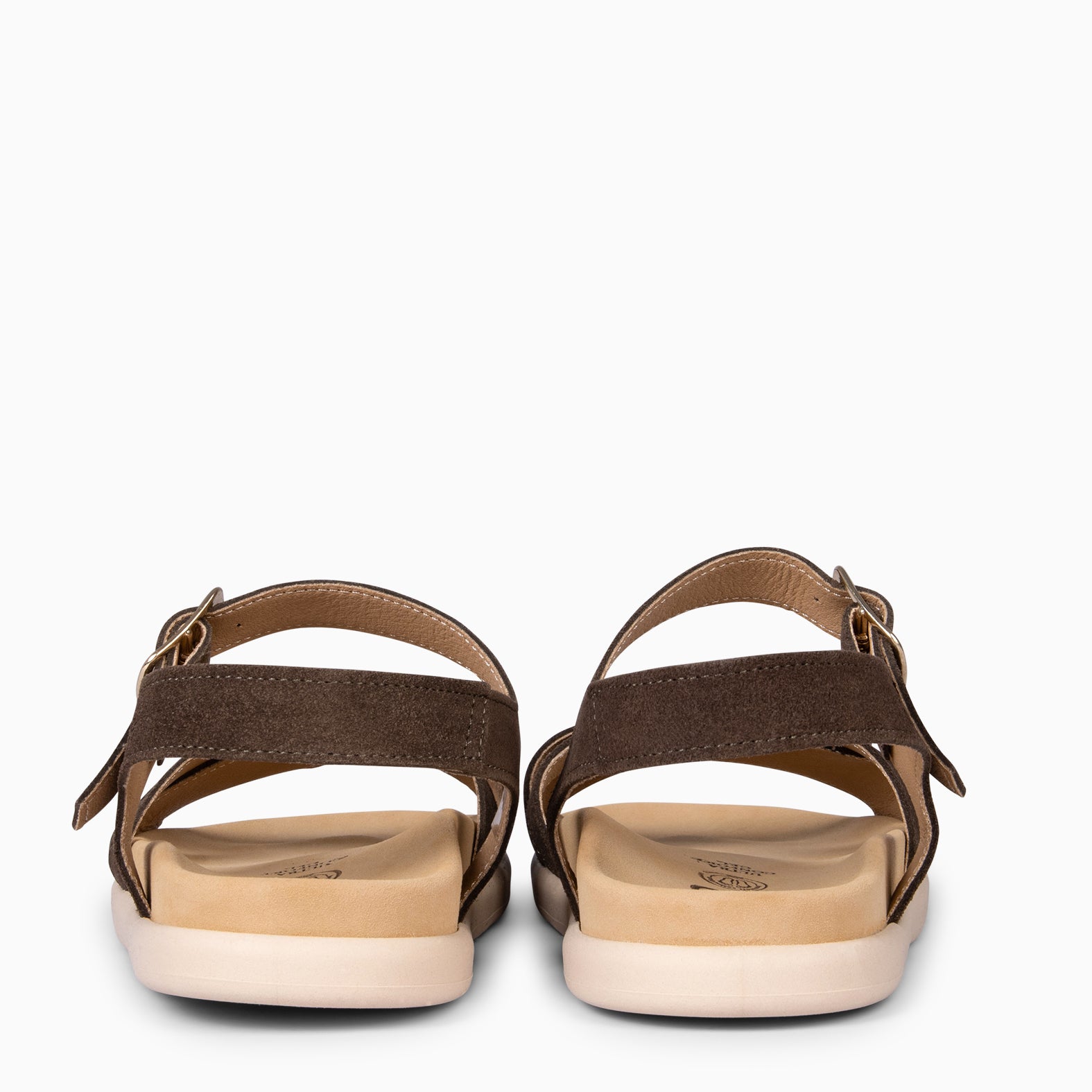 BRISA - Sandales claquettes pieds larges en daim TAUPE