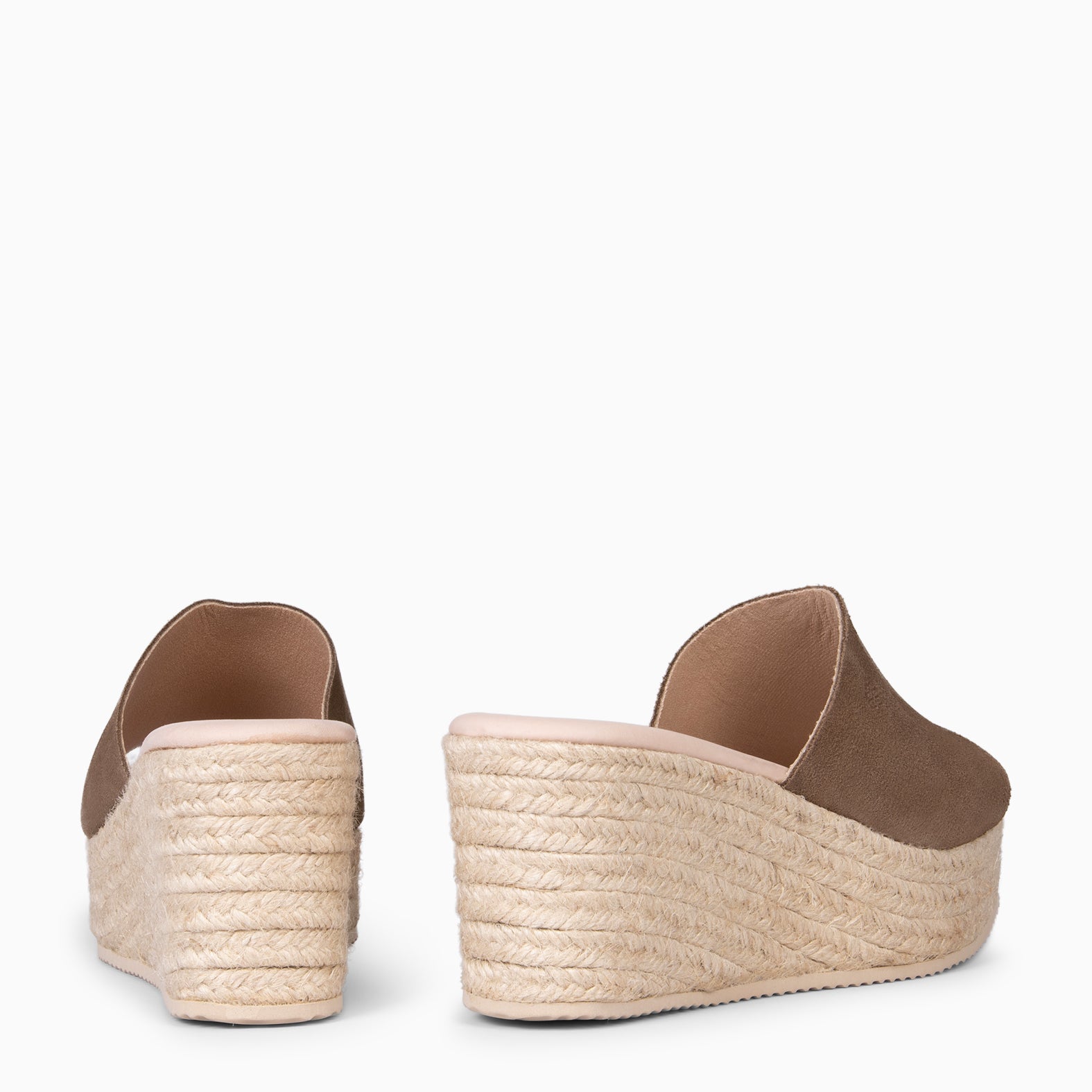 MAIRA - Mules à talon compensé de type et plateforme en jute TAUPE