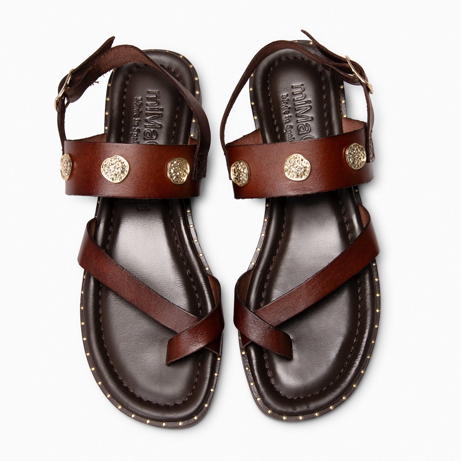 SERA - Sandalias planas de piel MARRON
