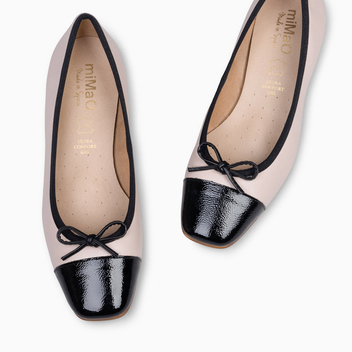 GLAMOUR – Bailarinas con tacón y puntera de charol NUDE