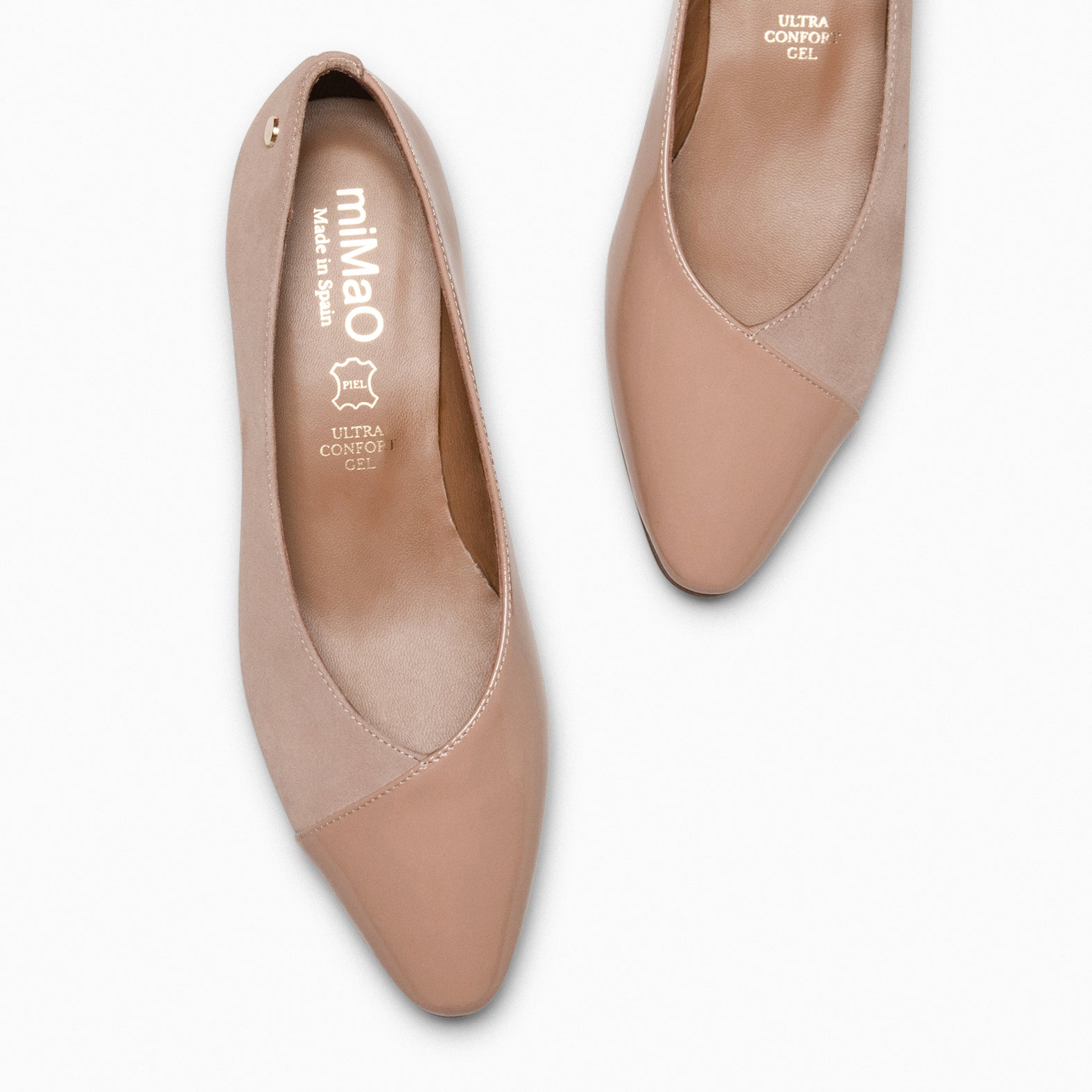 KATE – Ballerines à petit talon duo de cuir NUDE