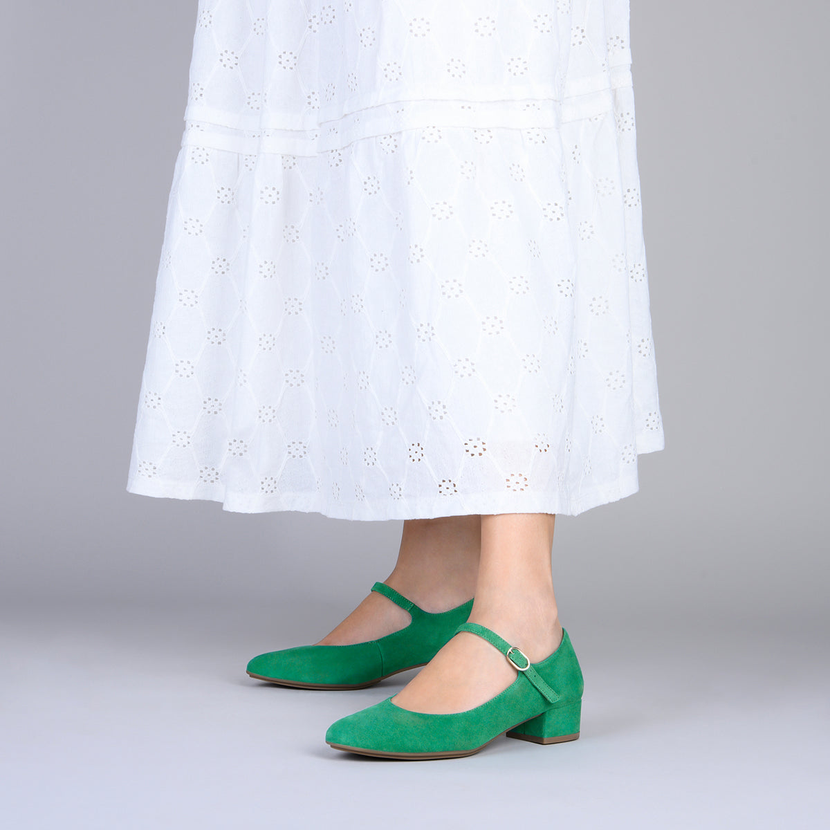 NORA – GREEN Mary-Janes with low heel
