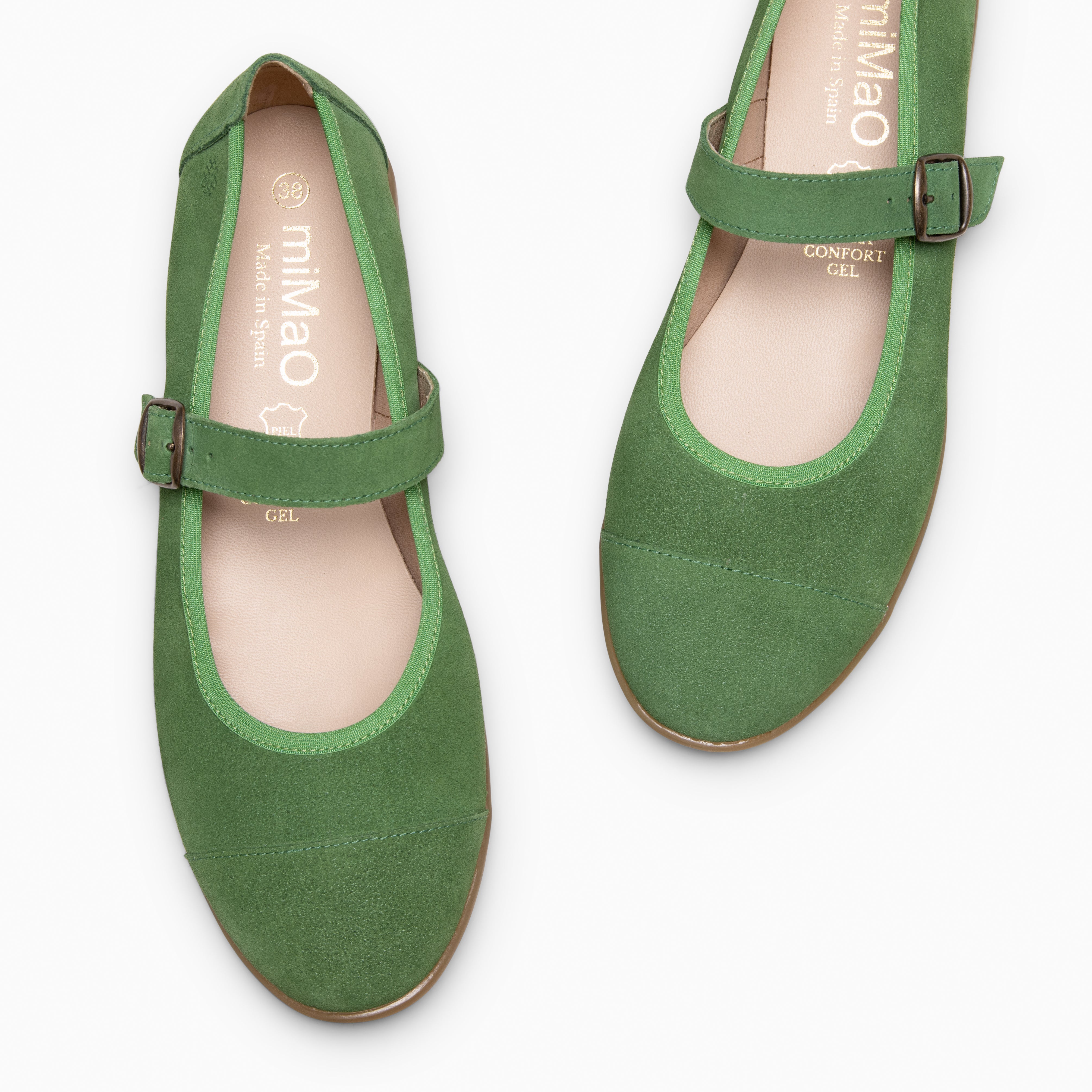 MICAELA - Merceditas de serraje VERDE - miMaO ®