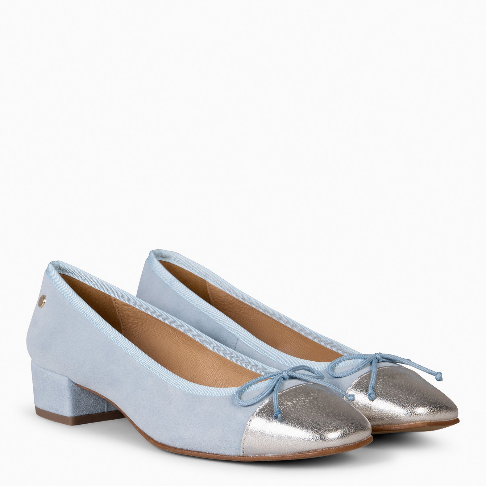 GLAMOUR – Bailarinas con tacón y puntera de napa AZUL - miMaO ®
