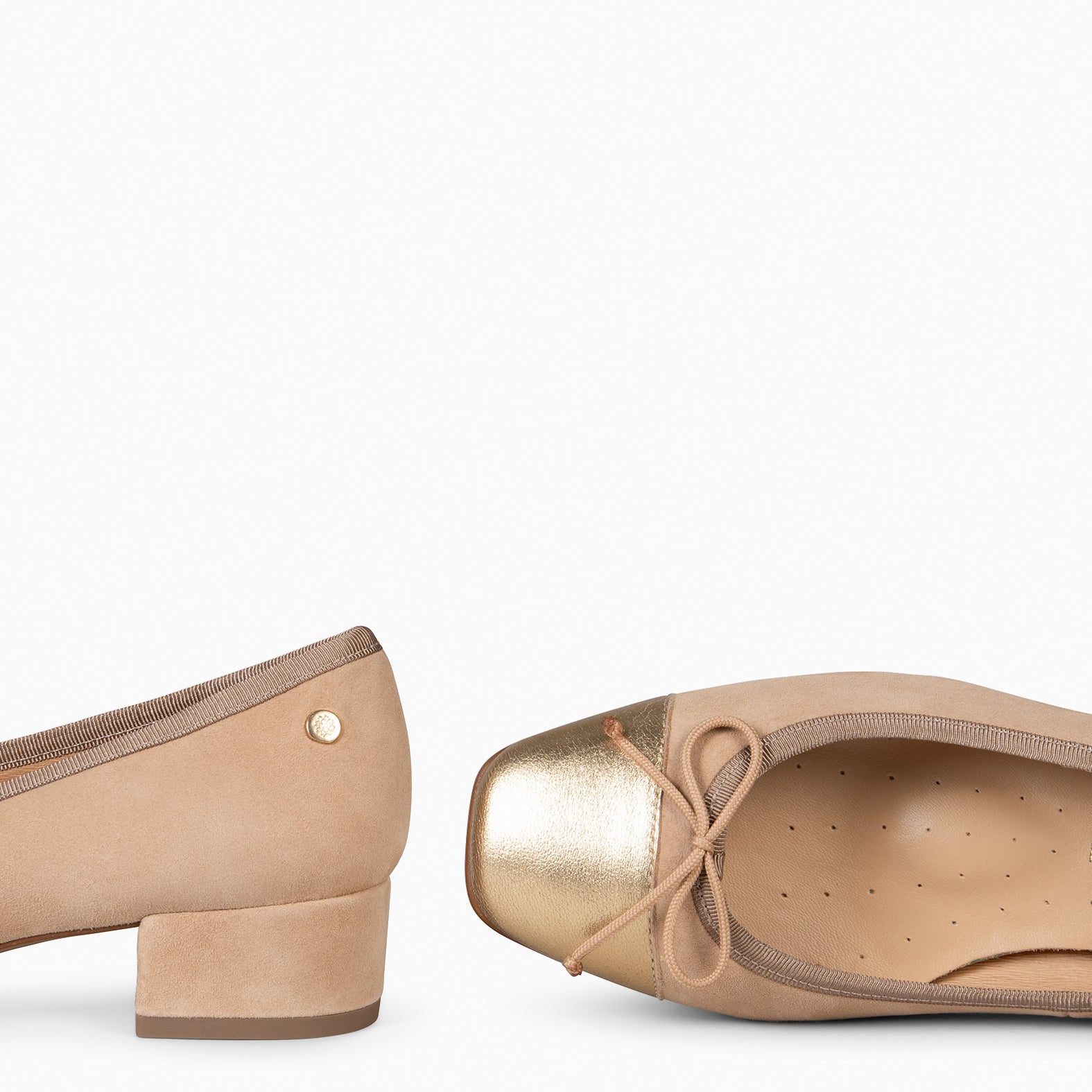 GLAMOUR – Bailarinas con tacón y puntera de napa CAMEL - miMaO ®