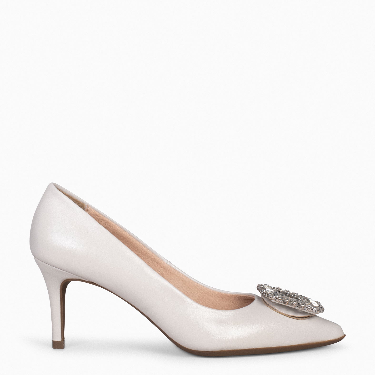 ELLA – WHITE stiletto heels with brooch