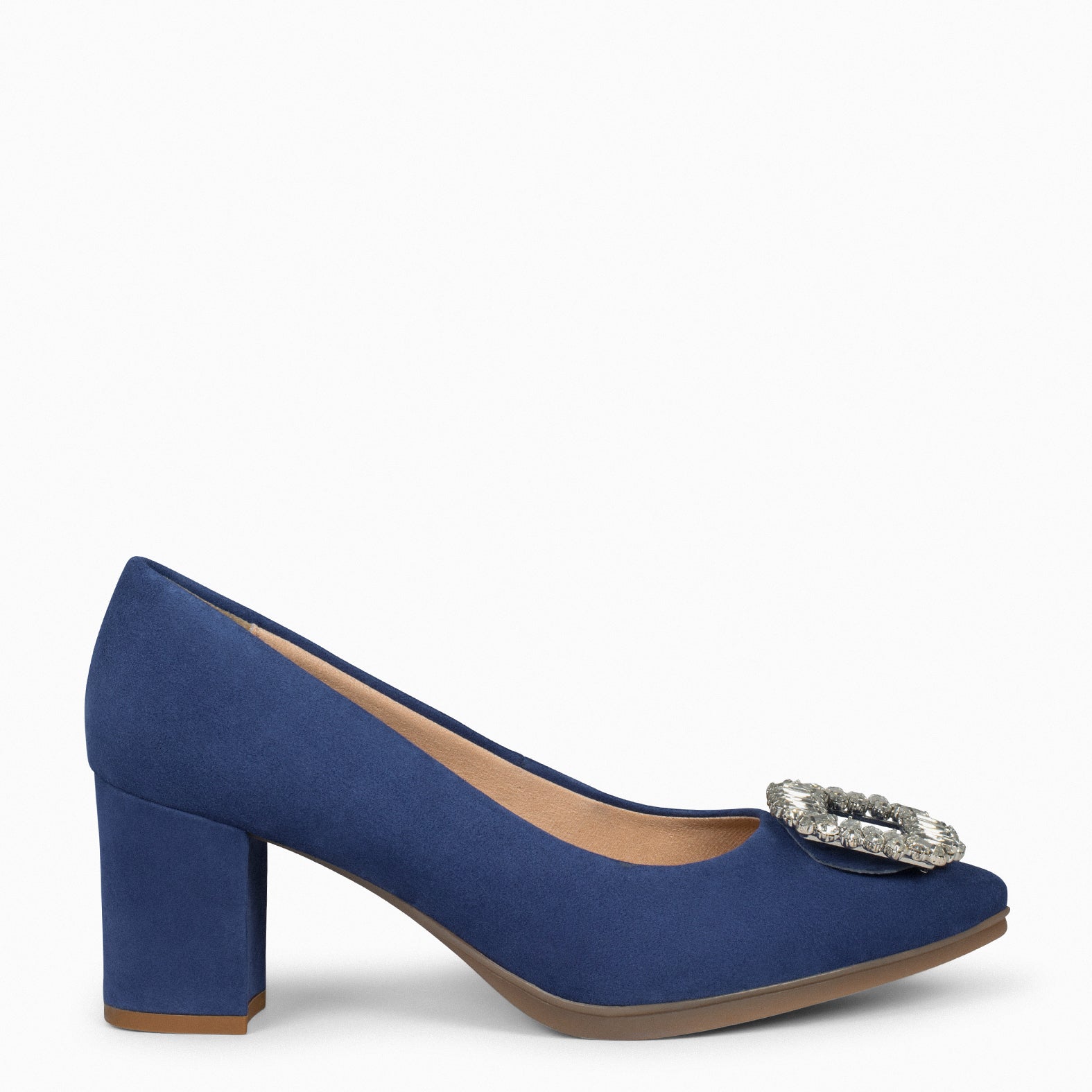 URBAN S CRYSTAL - NAVY mid heel with brooch