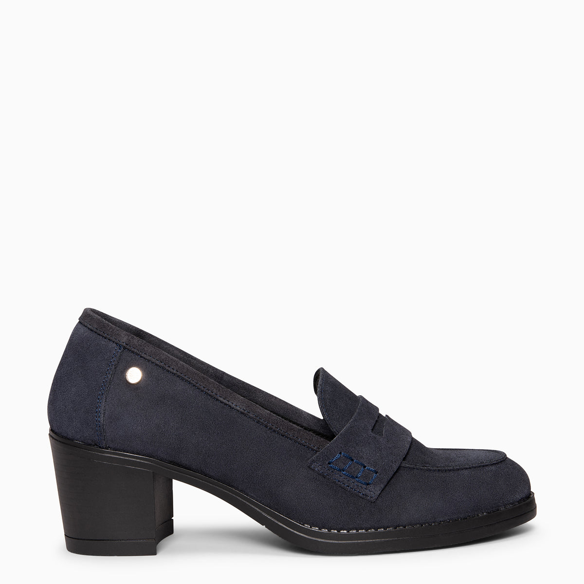 LATTÉ - MARINEBLAUW Mocassin van suède met hak