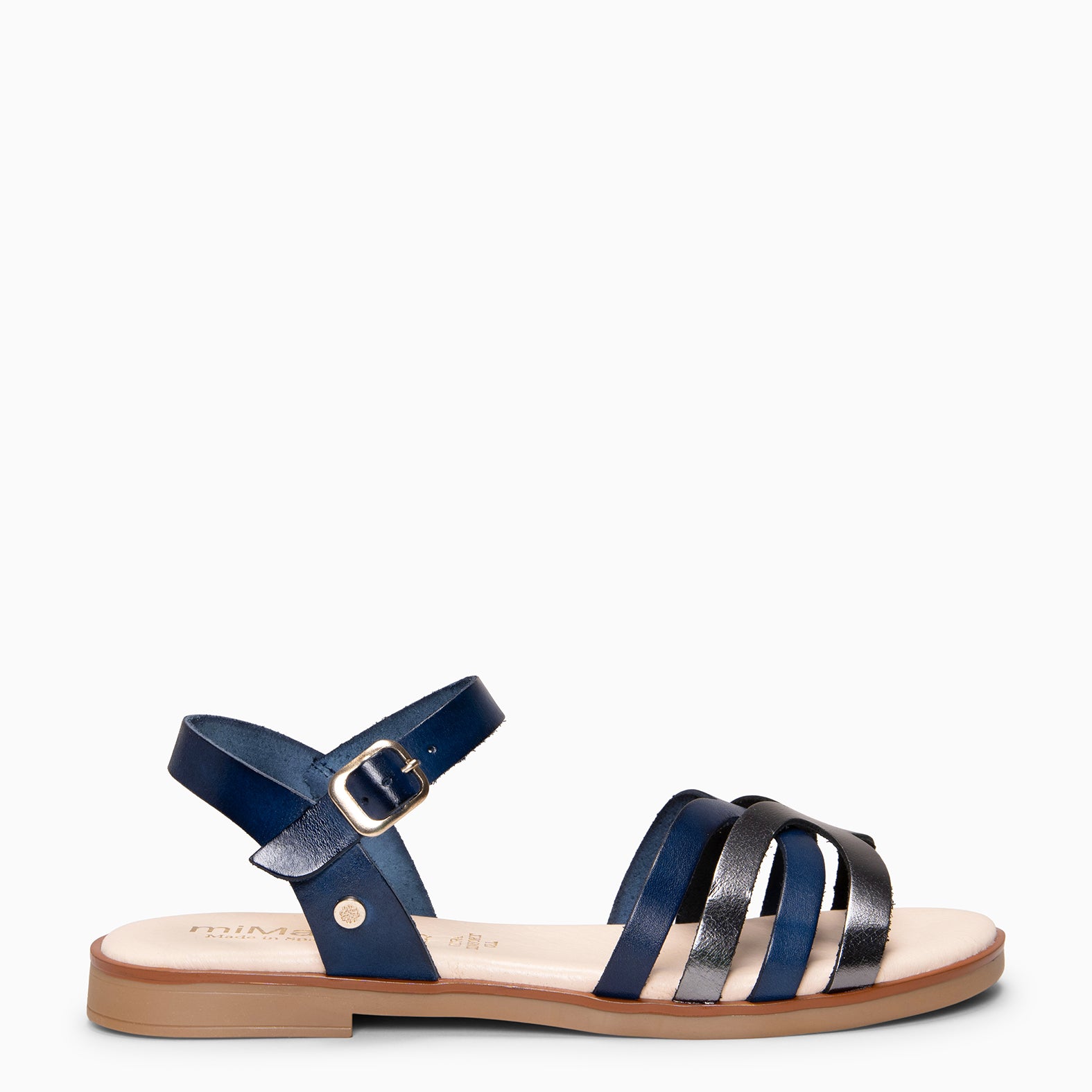BELISA - Sandalia plana de piel de vaquetilla en MARINO PLOMO - miMaO ®