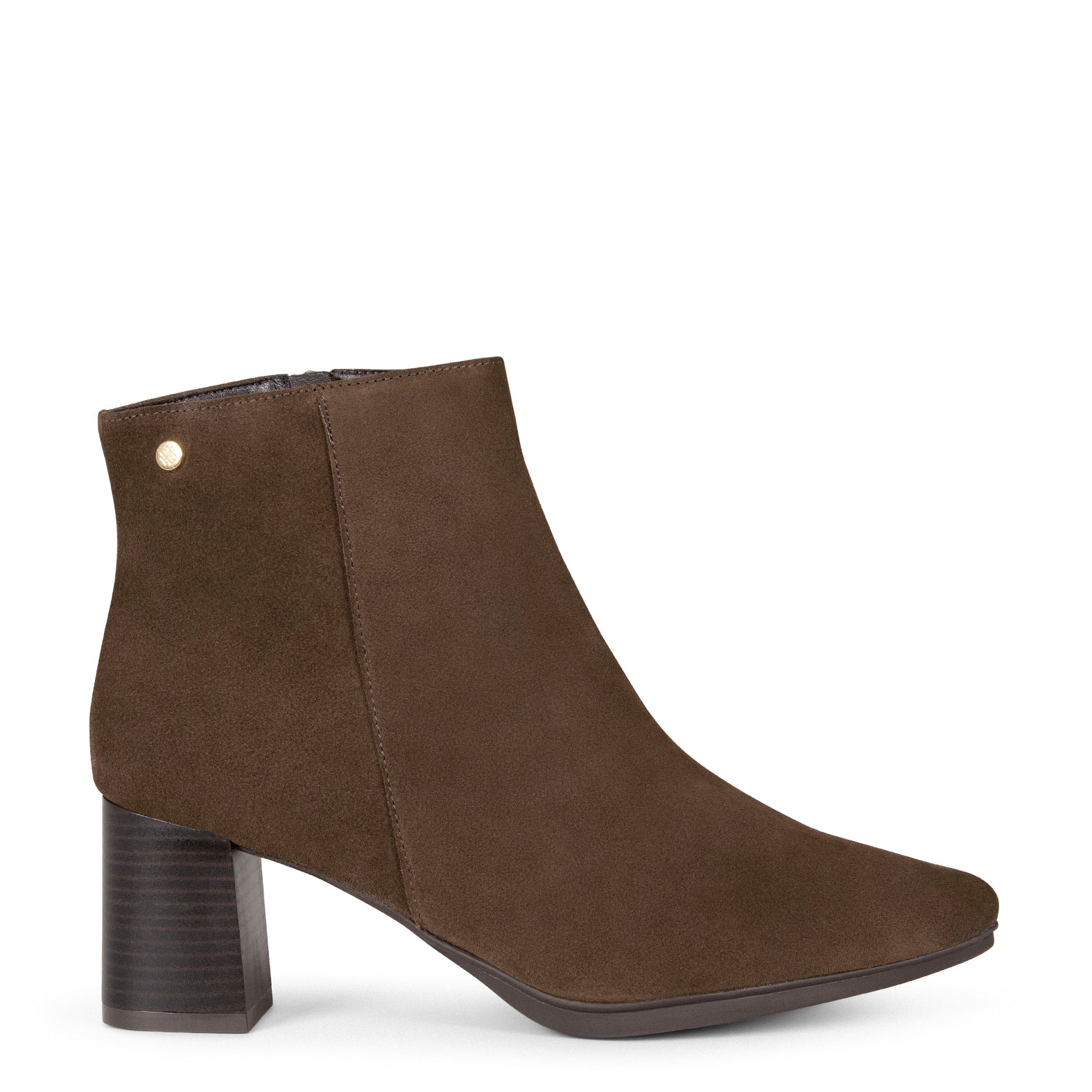 CITY - Botines de tacón ancho y punta fina de serraje MARRON - miMaO ®