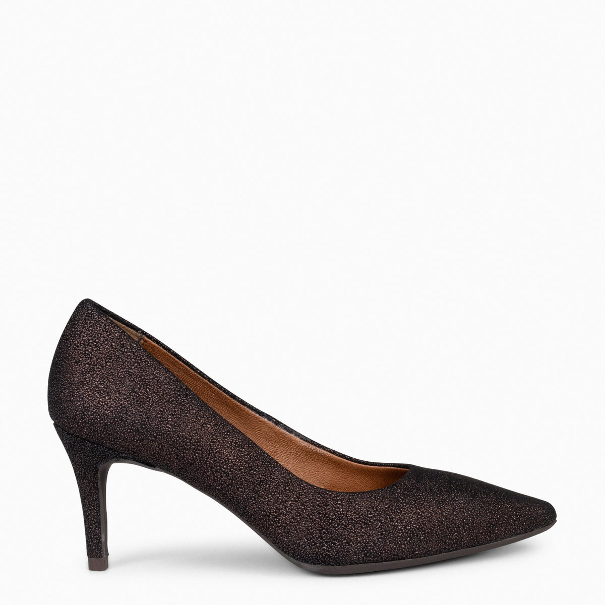 STILETTO BRIGHT - Zapatos de tacón de aguja con textura de grano brillante MARRÓN