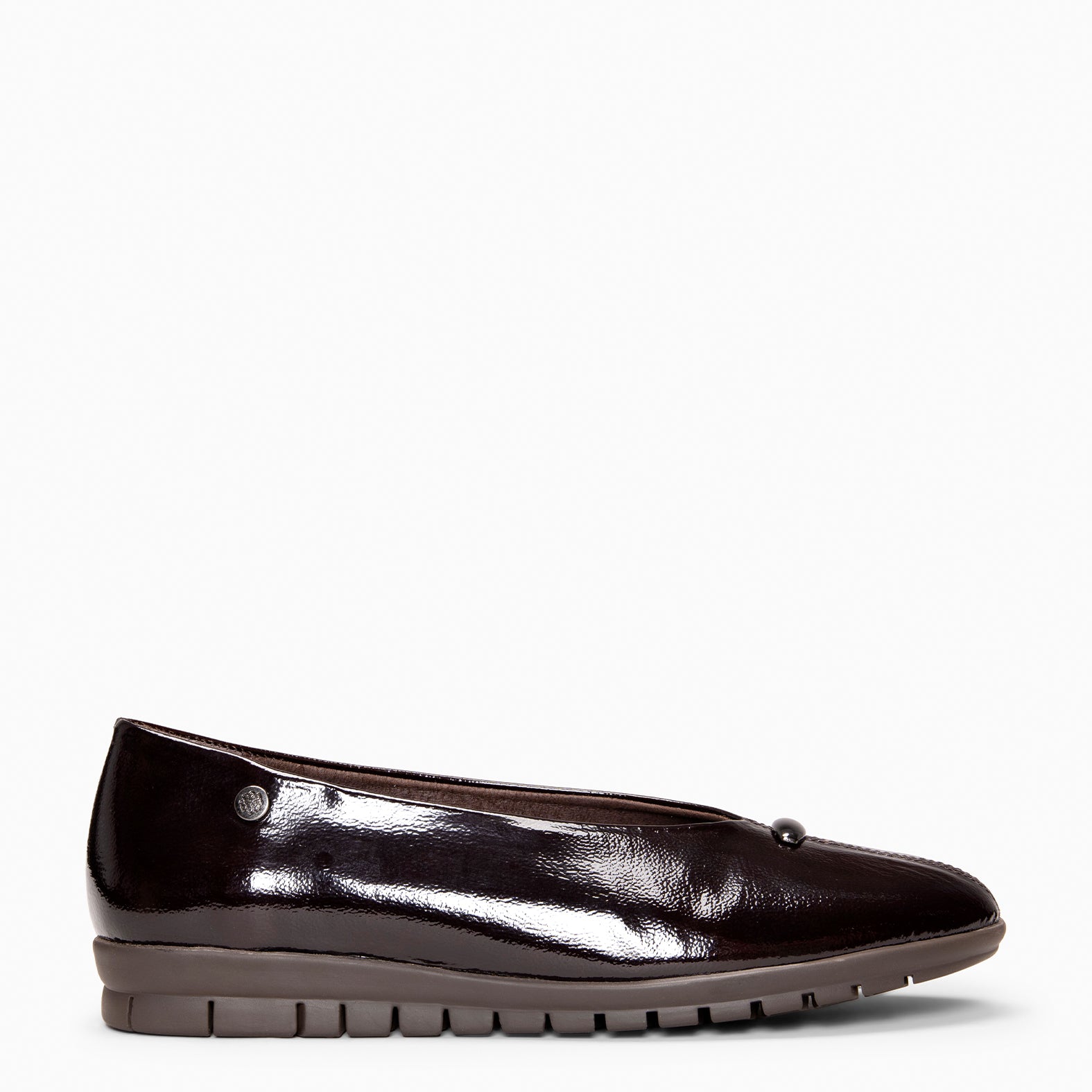 MALENA - BROWN Patent leather wedge ballerinas