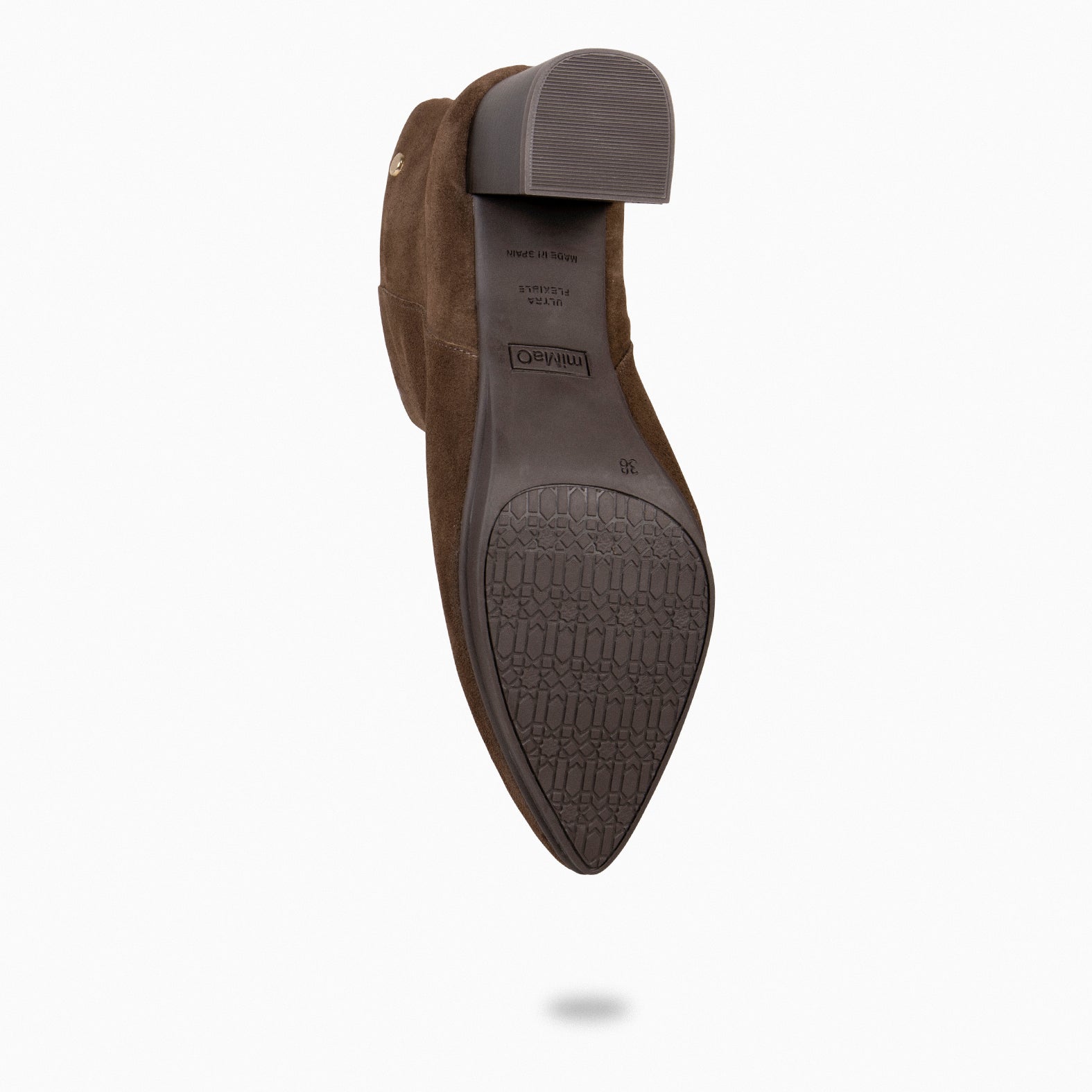 CITY - Botines de tacón ancho y punta fina de serraje MARRON - miMaO ®