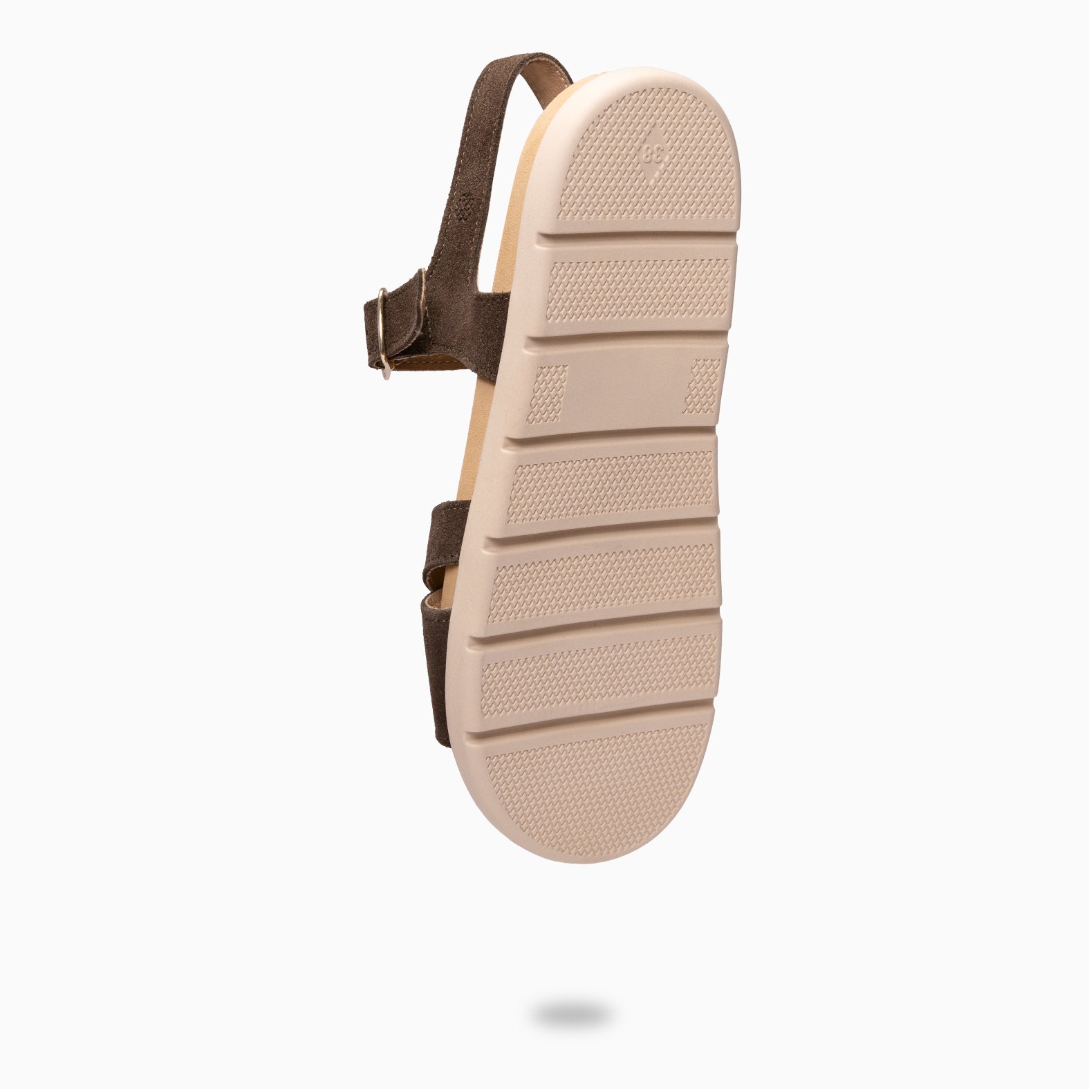 BRISA - Sandales claquettes pieds larges en daim TAUPE