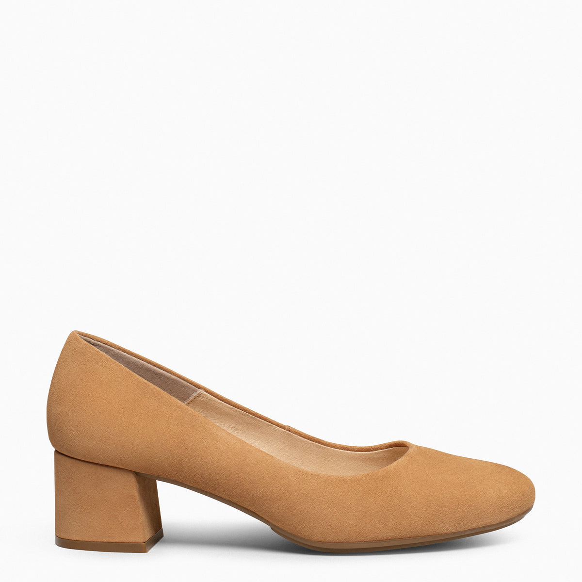 URBAN REDONDO – Zapatos de tacón bajo de ante CAMEL