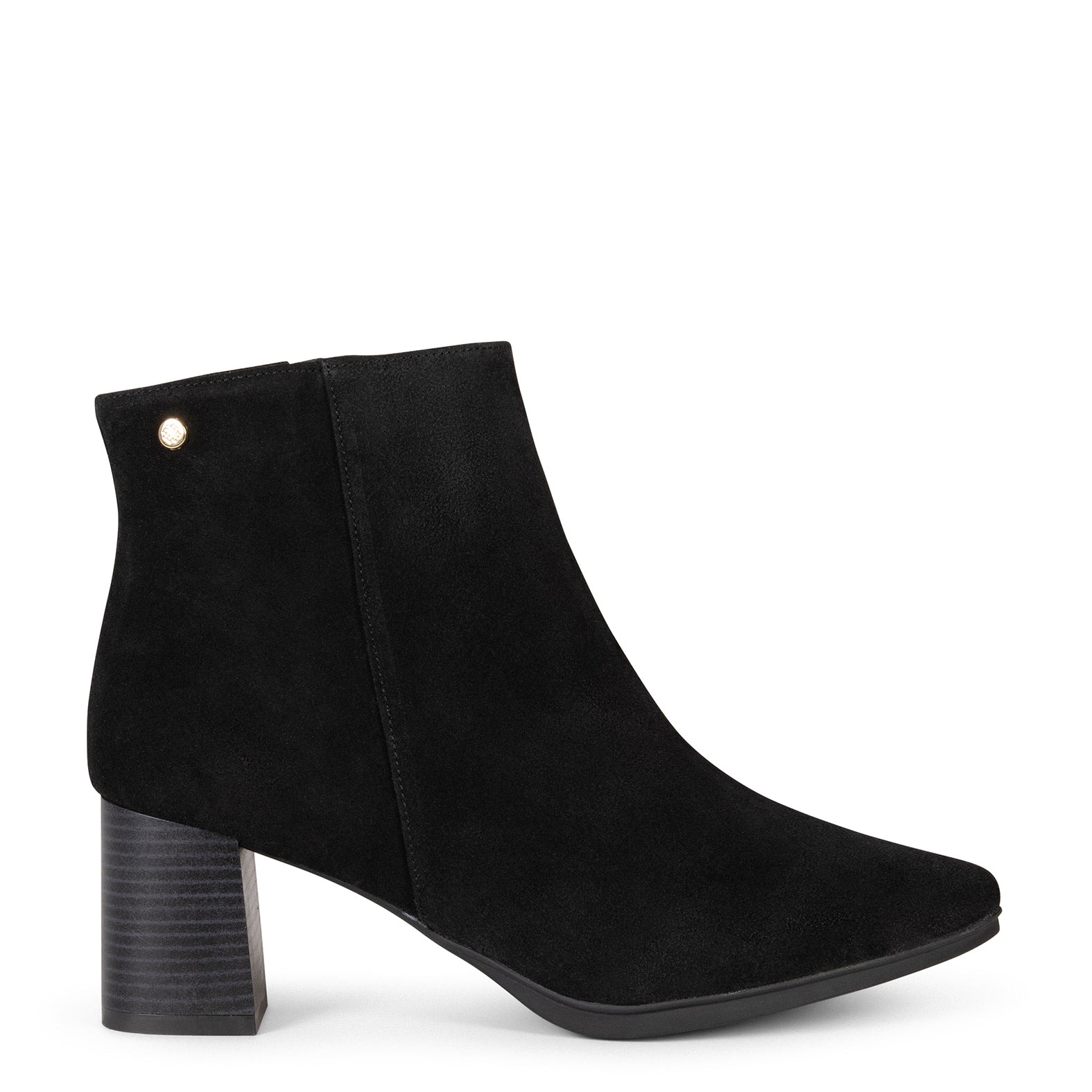 CITY - Botines de tacón ancho y punta fina de serraje NEGRO - miMaO ®