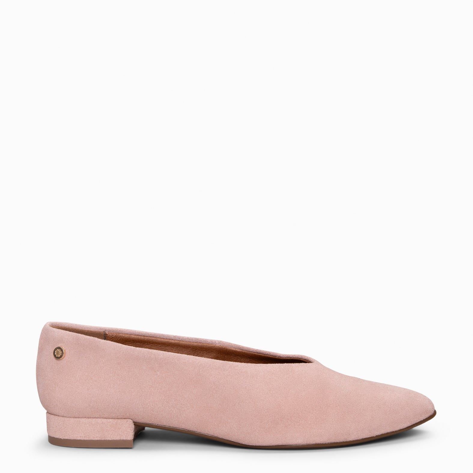 URBAN LACY - Bailarina con tacón bajo en piel de serraje NUDE - miMaO ®