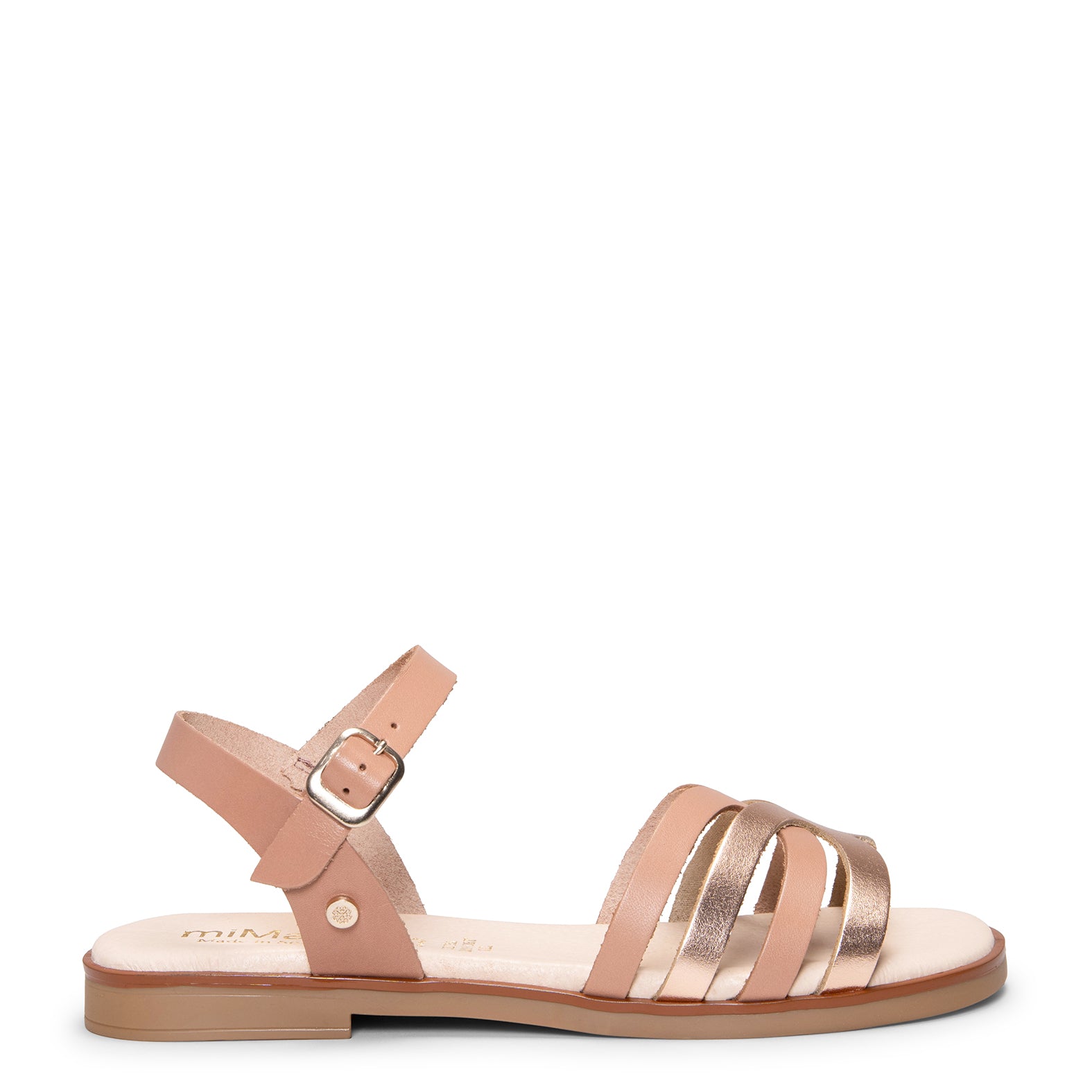 BELISA - Sandalia plana de piel de vaquetilla en NUDE ORO ROSA - miMaO ®