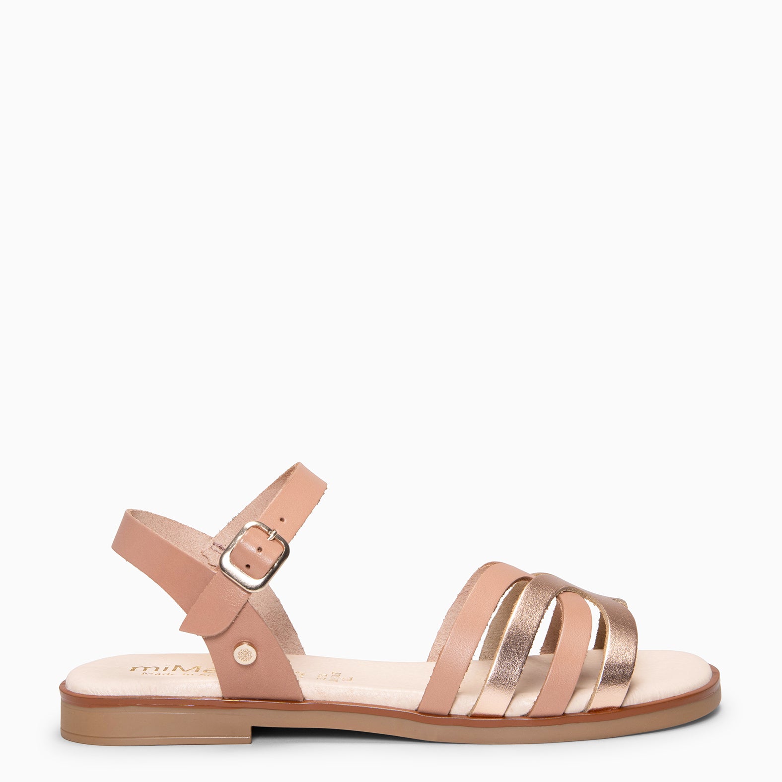 BELISA - Sandalia plana de piel de vaquetilla en NUDE ORO ROSA - miMaO ®