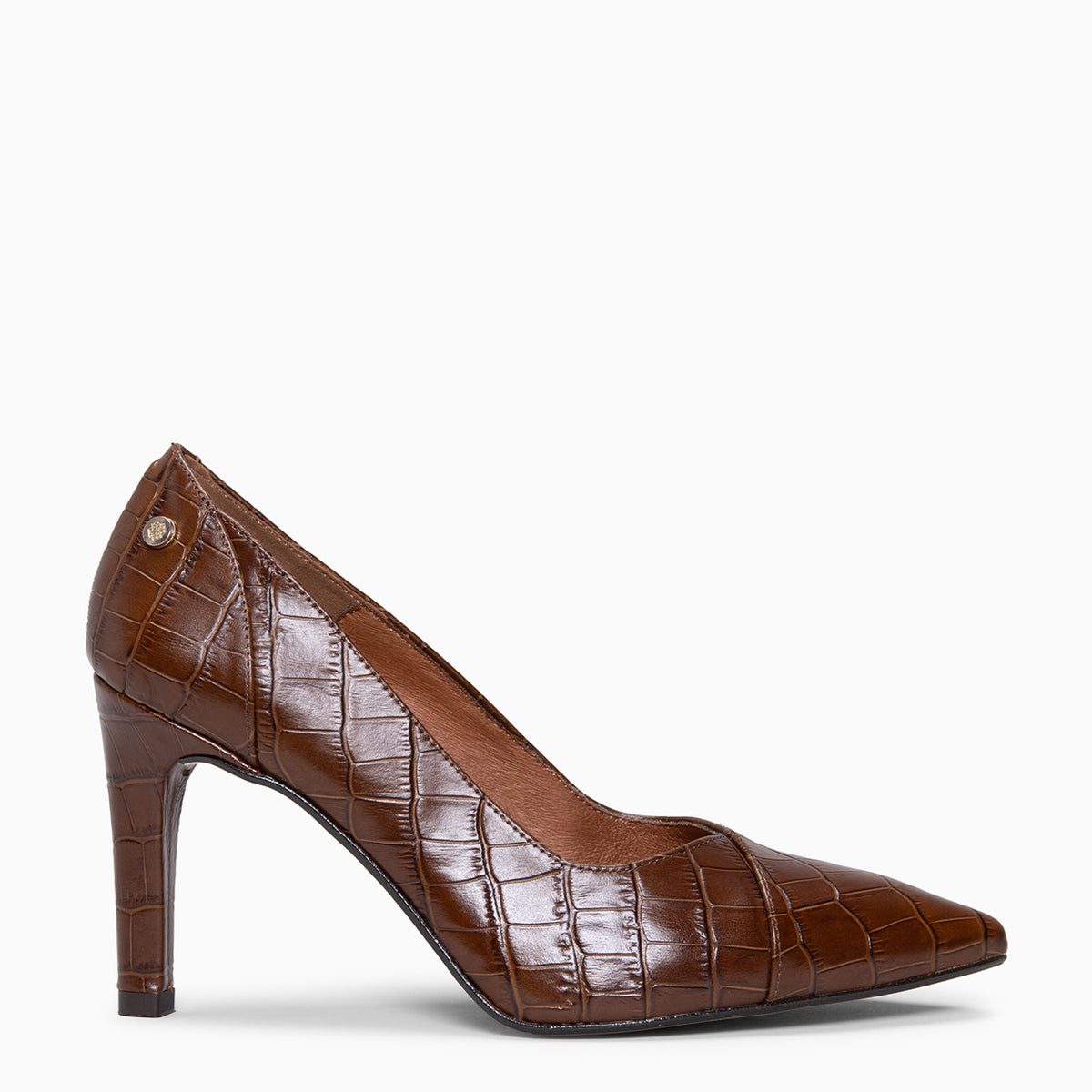 GLAM - High heeled leather pumps with BROWN COCO effect