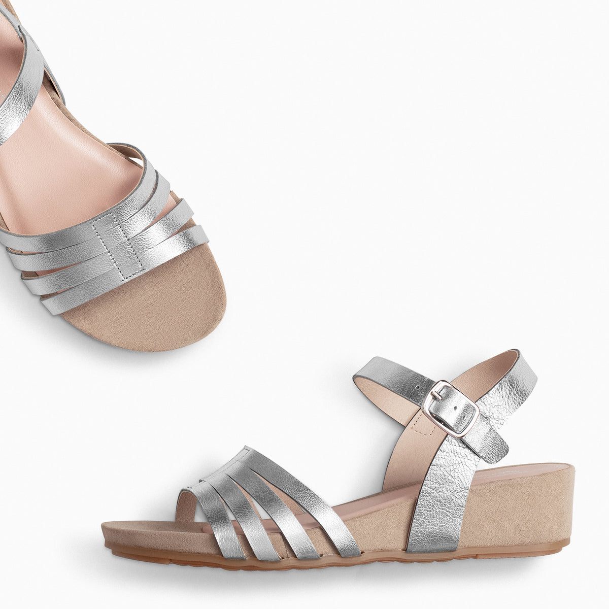 MESINA - Sandalias de cuña y tiras metalizadas PLATA
