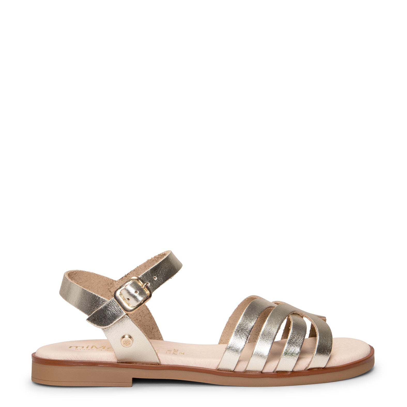 BELISA - Sandalia plana de piel de vaquetilla en PLATINO - miMaO ®