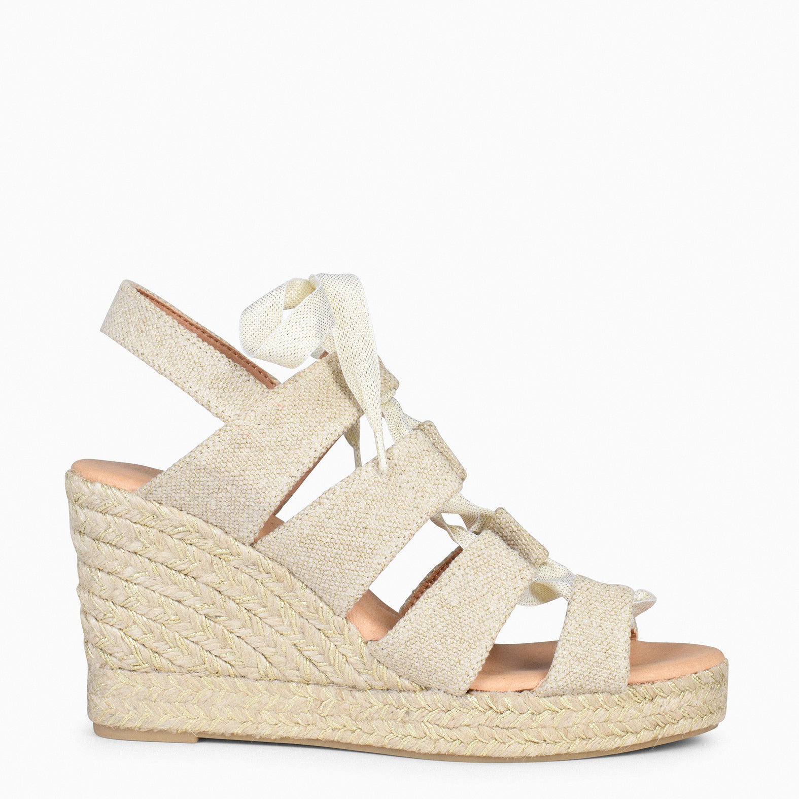ROMANA – Cuñas altas de hilo de lurex ORO - miMaO ®