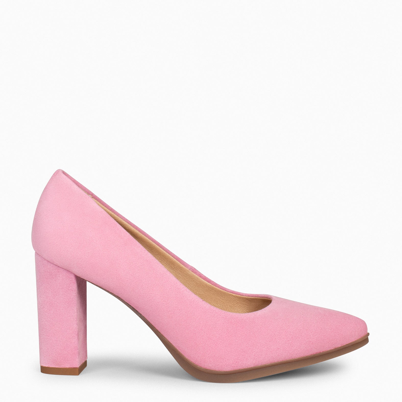 Zapatos de tacón alto de ante rosa chicle para mujer, ideales para eventos y uso diario, con tacón estable de 8,5 cm.