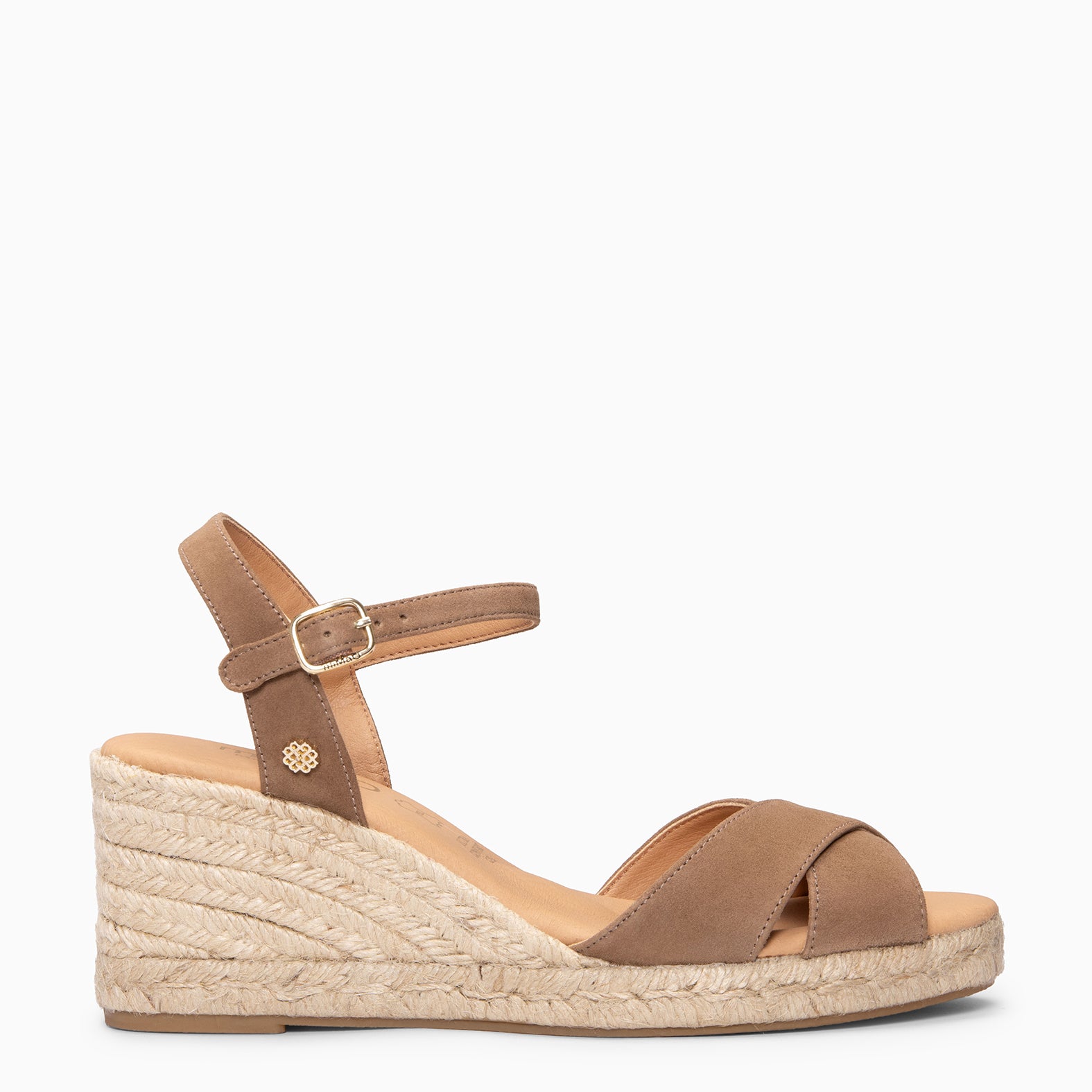 CALPE - Cuñas de Esparto artesanal con tiras y hebilla TAUPE